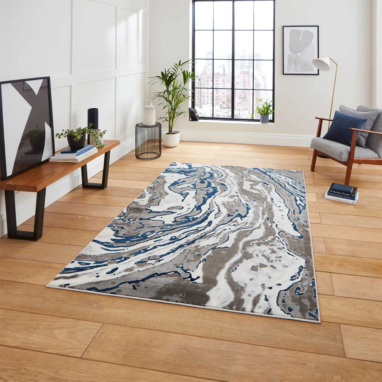 Abstract Rug Machine-Woven - Grey, Polypropylene