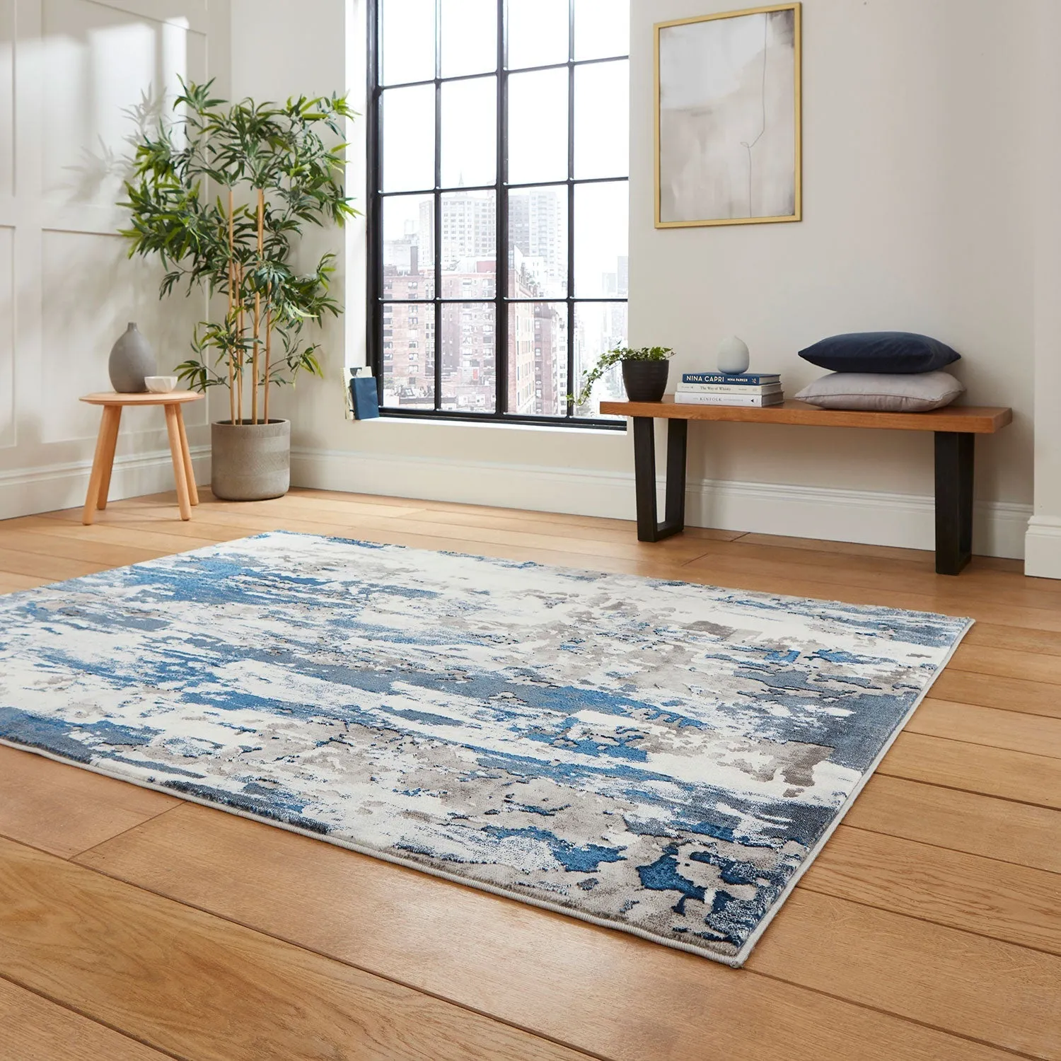 Abstract Rug Machine-Woven - Grey, Polypropylene