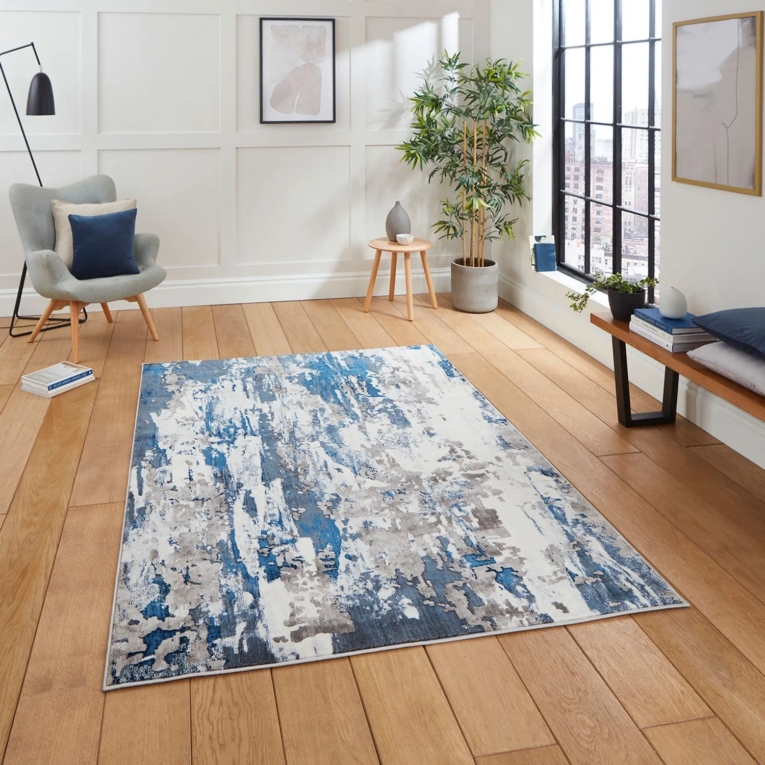 Abstract Rug Machine-Woven - Grey, Polypropylene