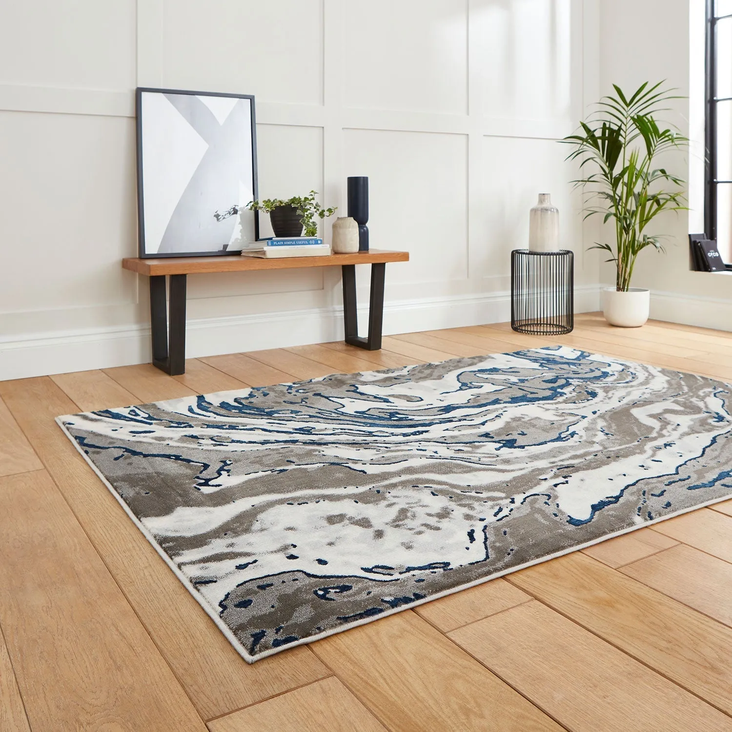 Abstract Rug Machine-Woven - Grey, Polypropylene