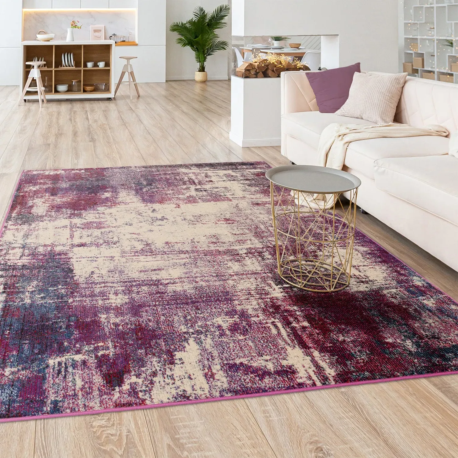 Abstract Rug with Cloud Design - Purple, Polypropylene