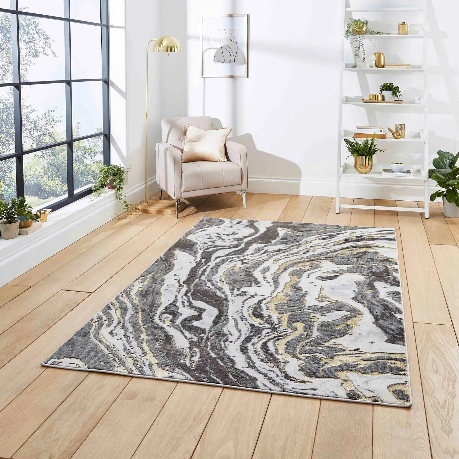 Abstract Rug with Contemporary Pattern - Grey