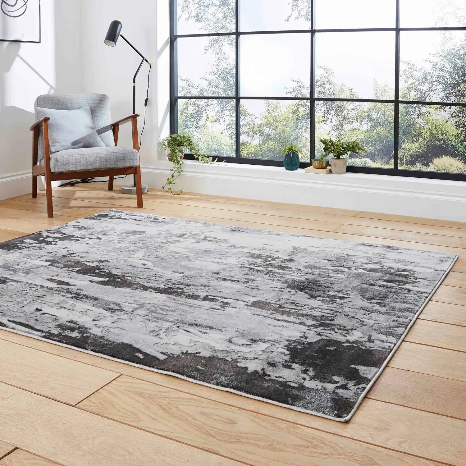 Abstract Rug with Contemporary Pattern - Grey