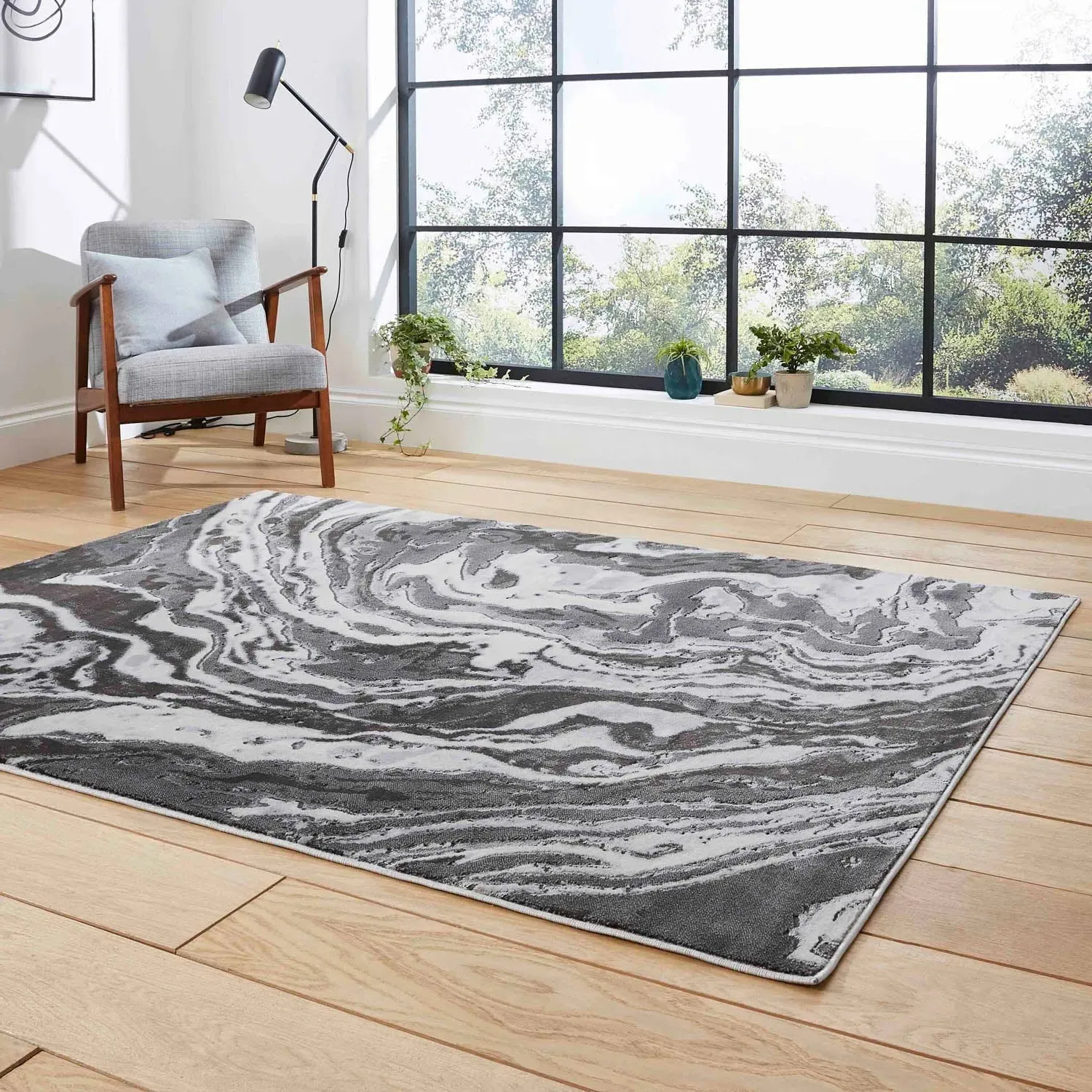 Abstract Rug with Dense Pile - Grey, Polypropylene