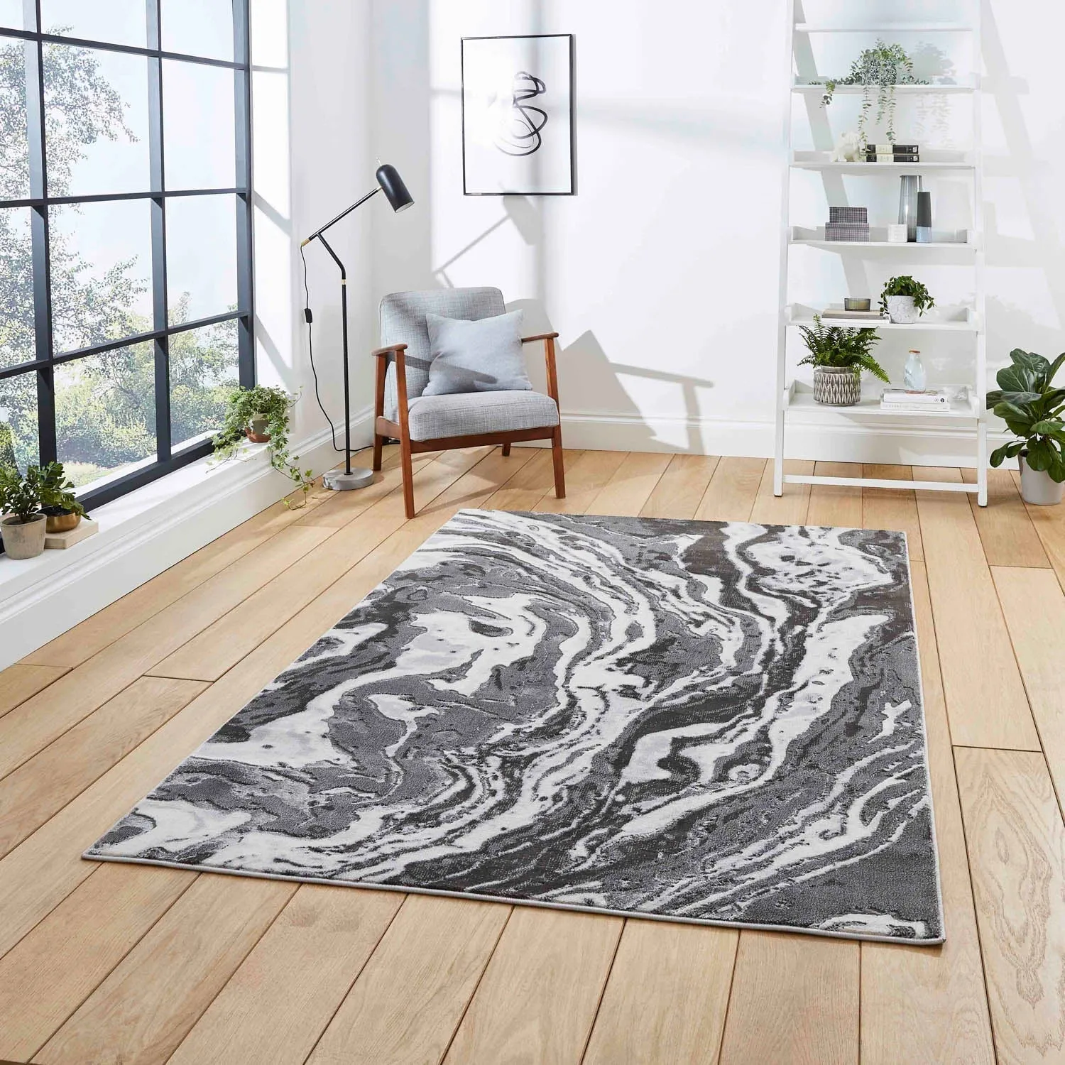 Abstract Rug with Dense Pile - Grey, Polypropylene