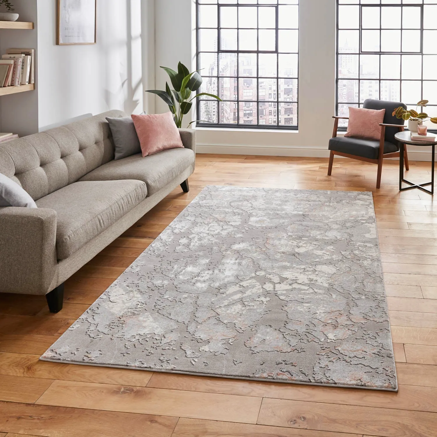 Abstract Rug with Dense Pile - Grey, Synthetic