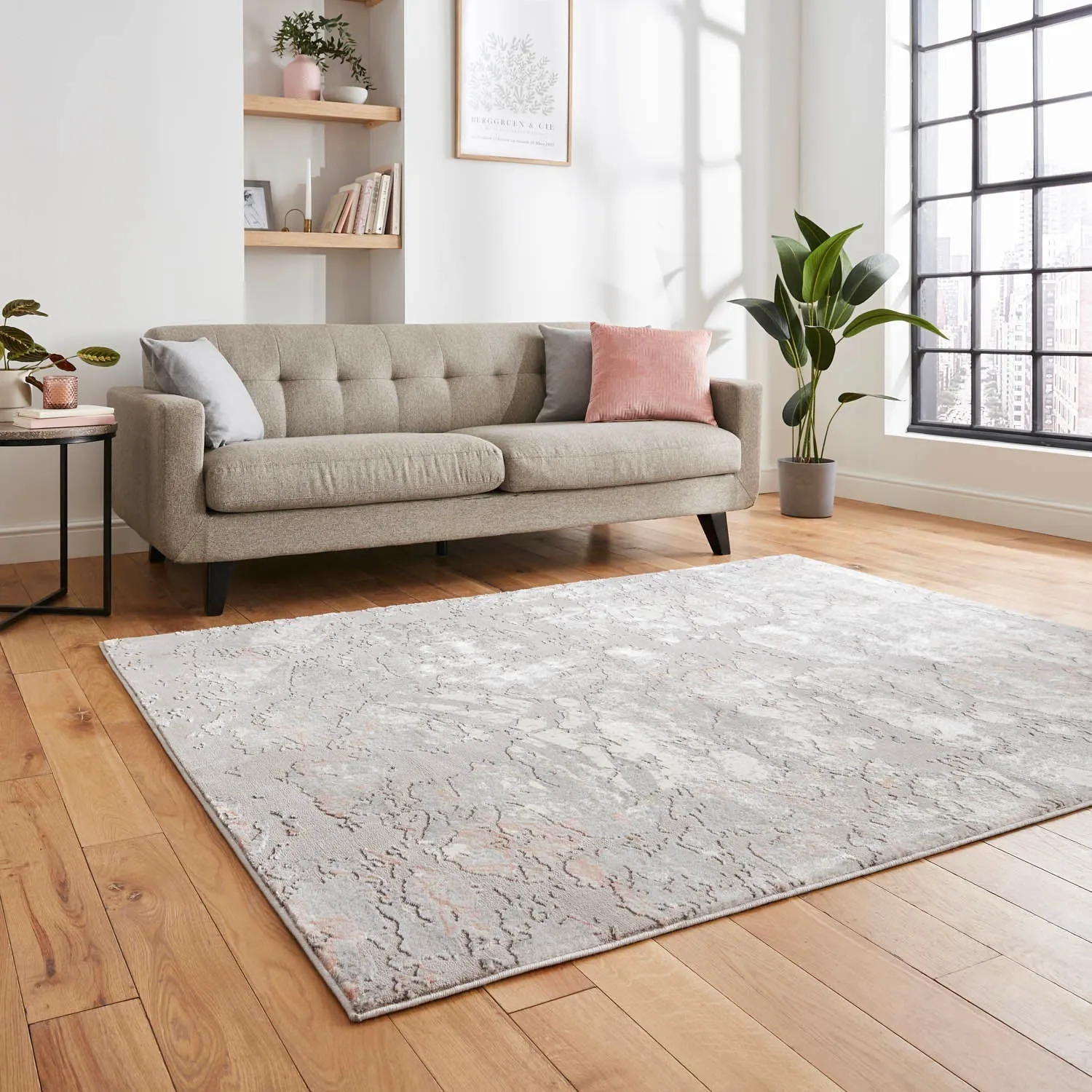 Abstract Rug with Dense Pile - Grey, Synthetic