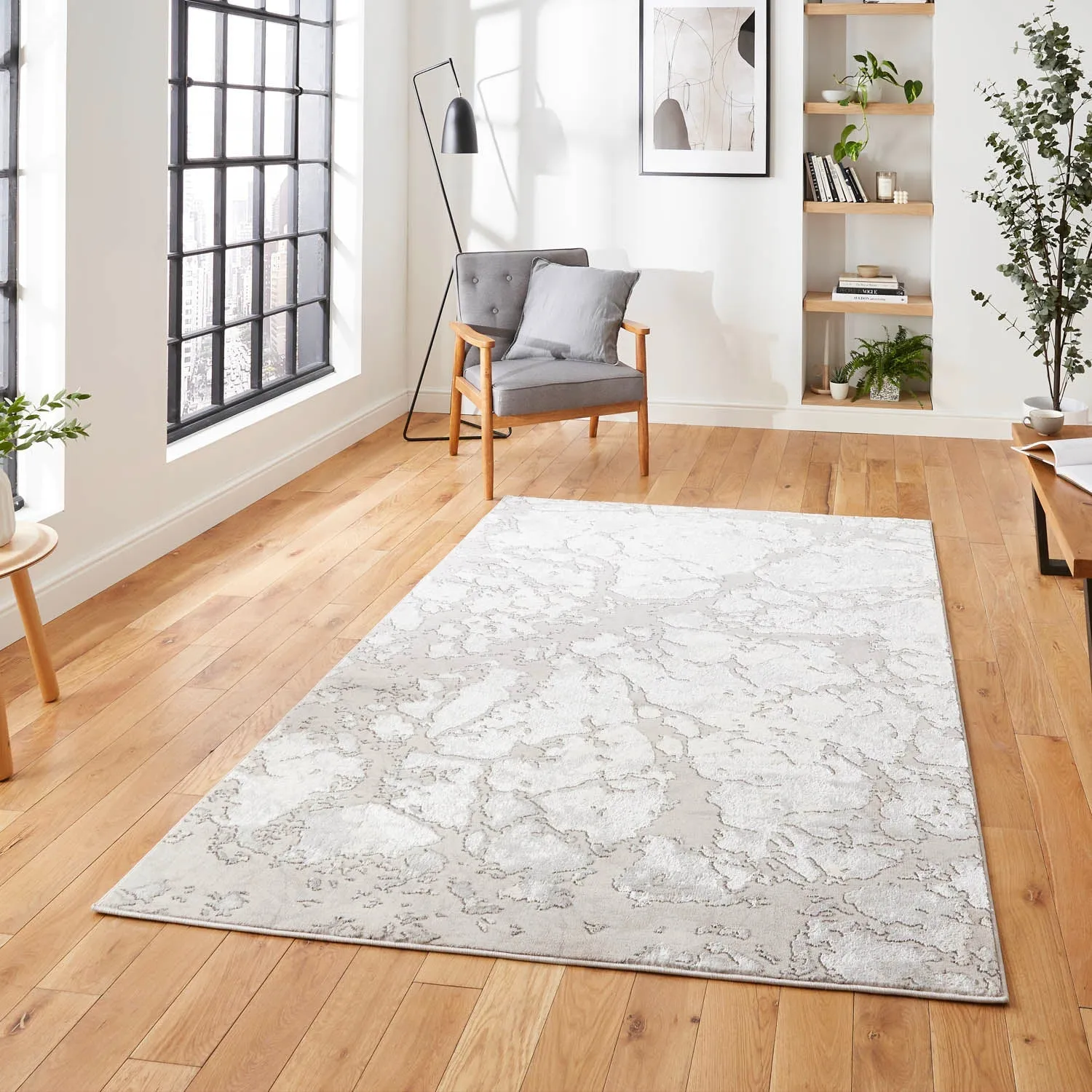 Abstract Rug with Dense Pile - Grey, Synthetic