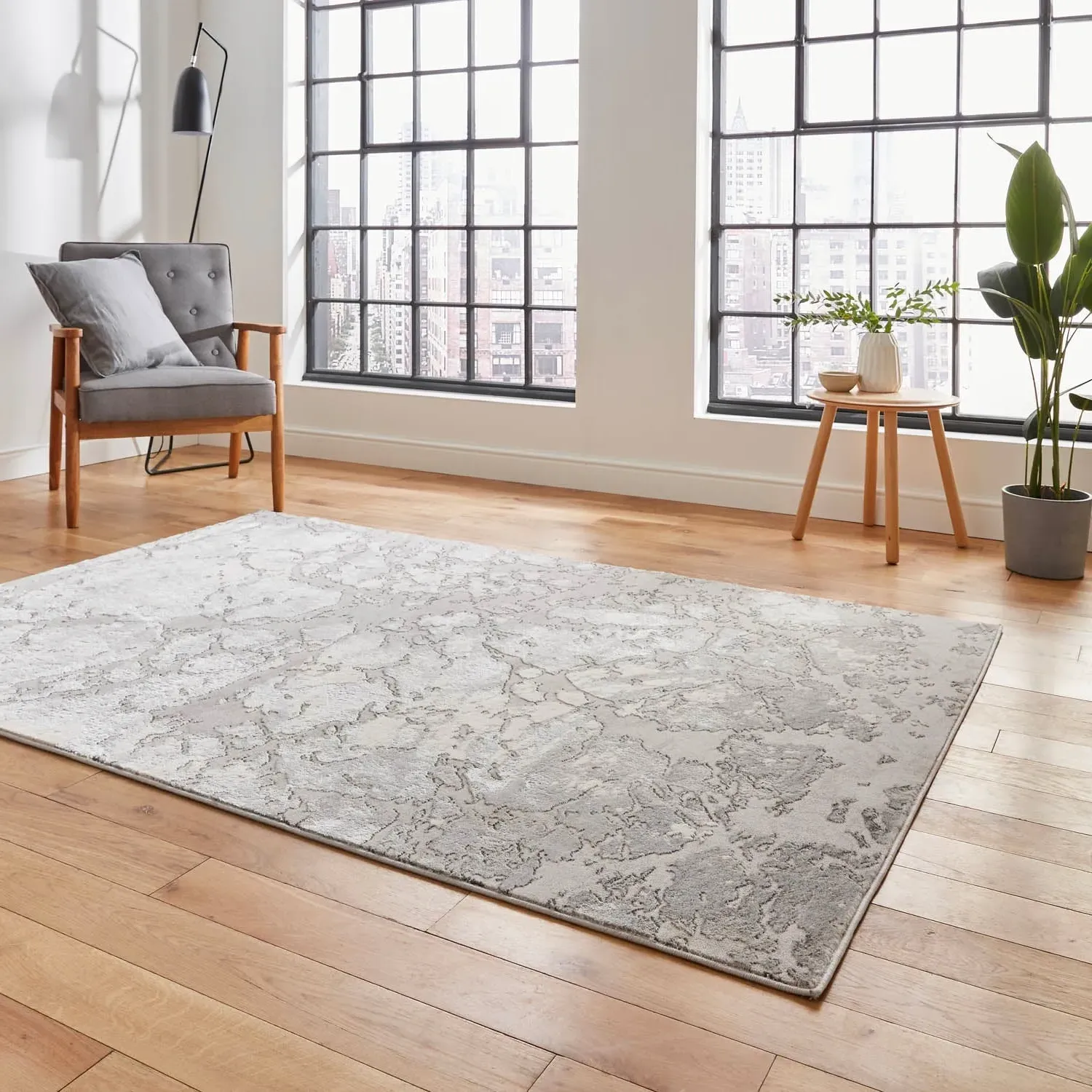 Abstract Rug with Dense Pile - Grey, Synthetic