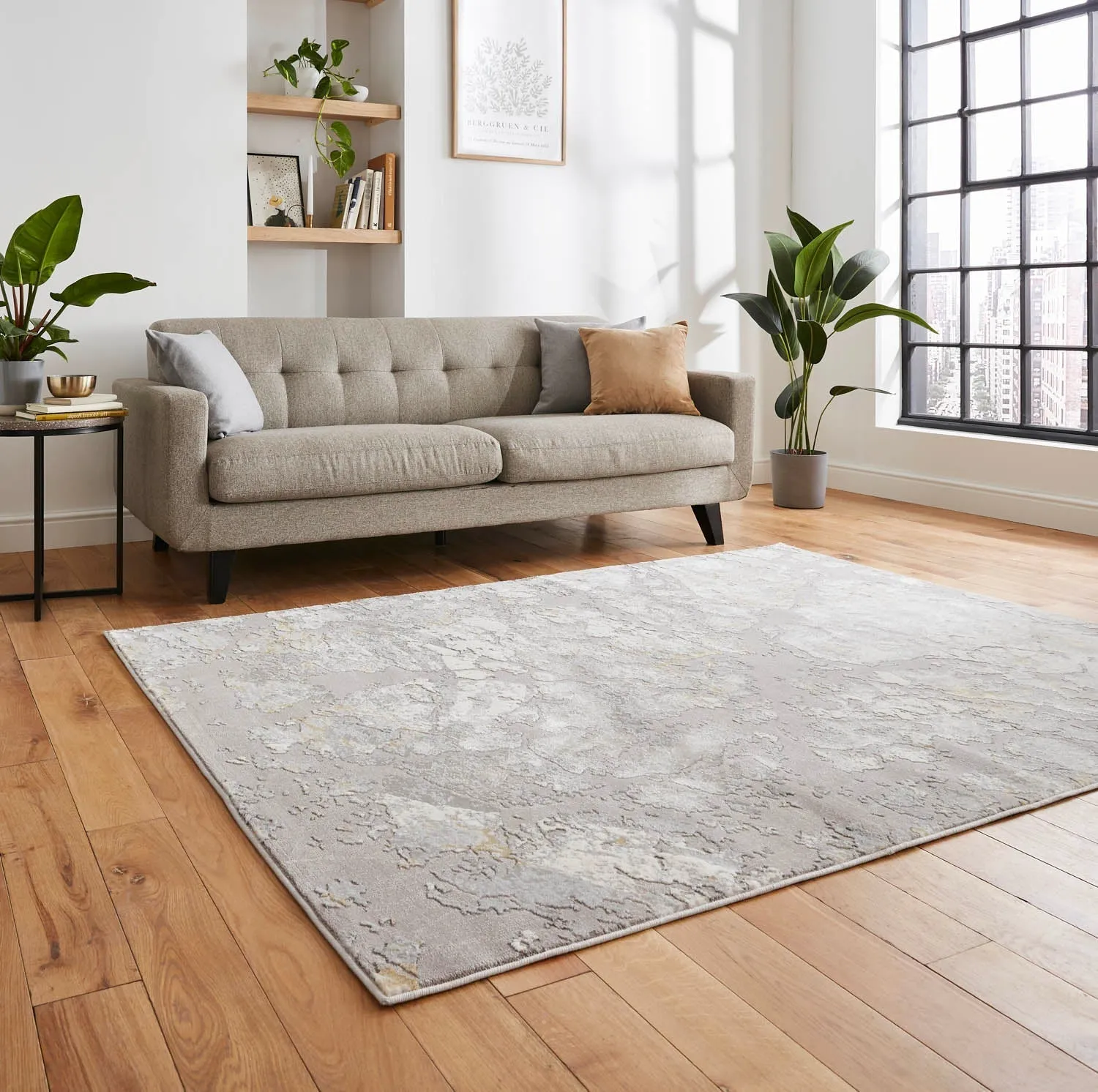 Abstract Rug with Dense Pile - Grey, Synthetic
