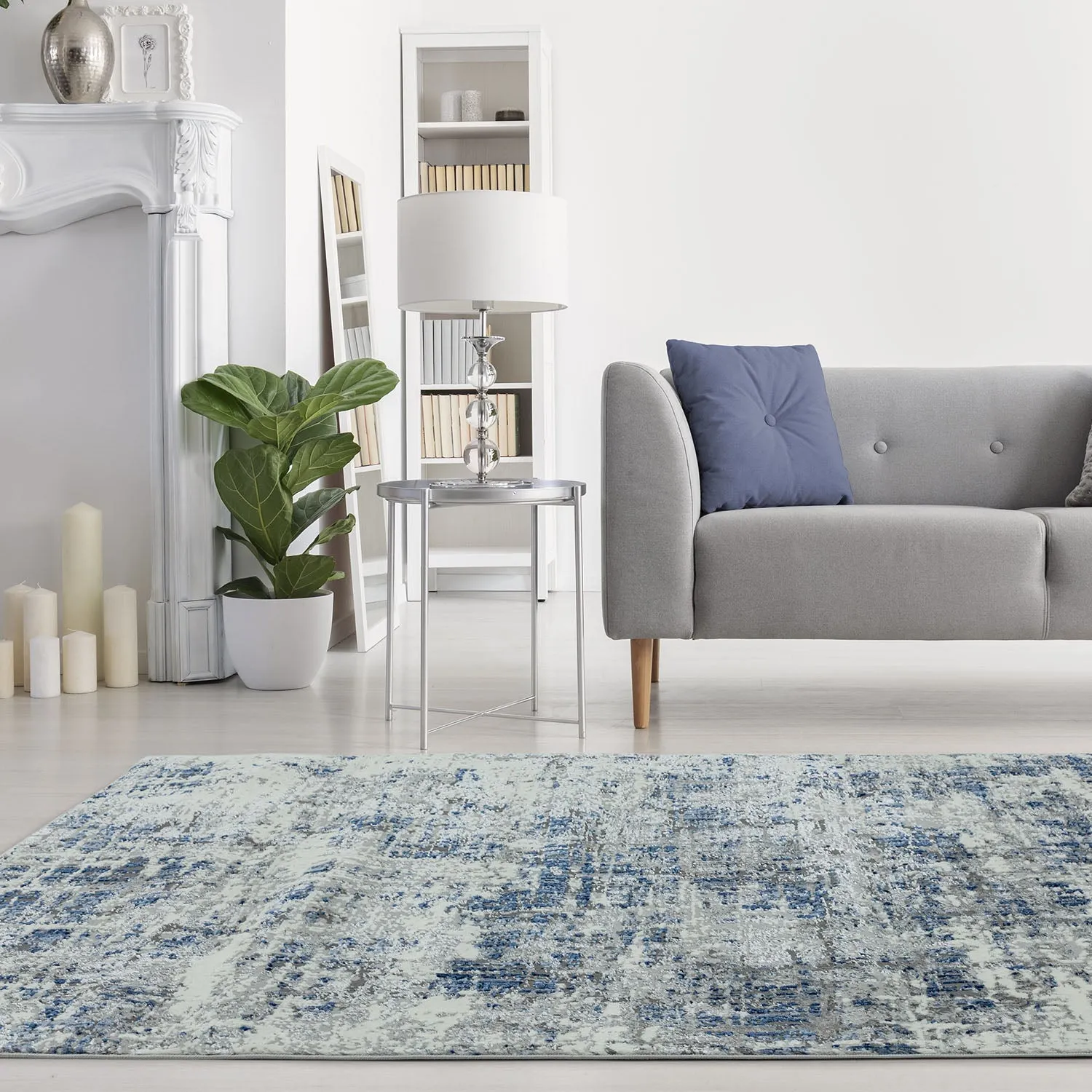 Abstract Rug with Geometric Design - Blue image