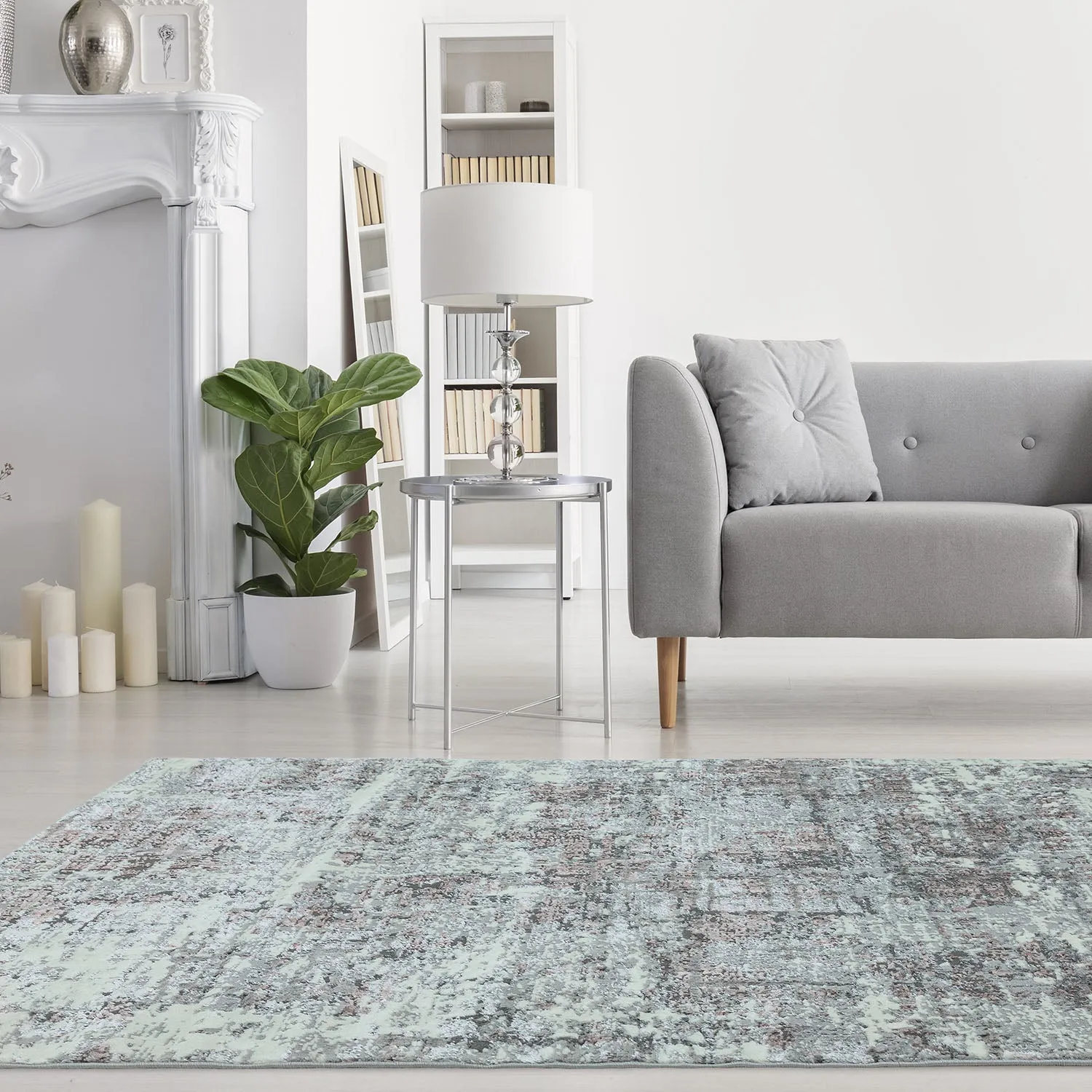 Abstract Rug with Geometric Design - Pink
