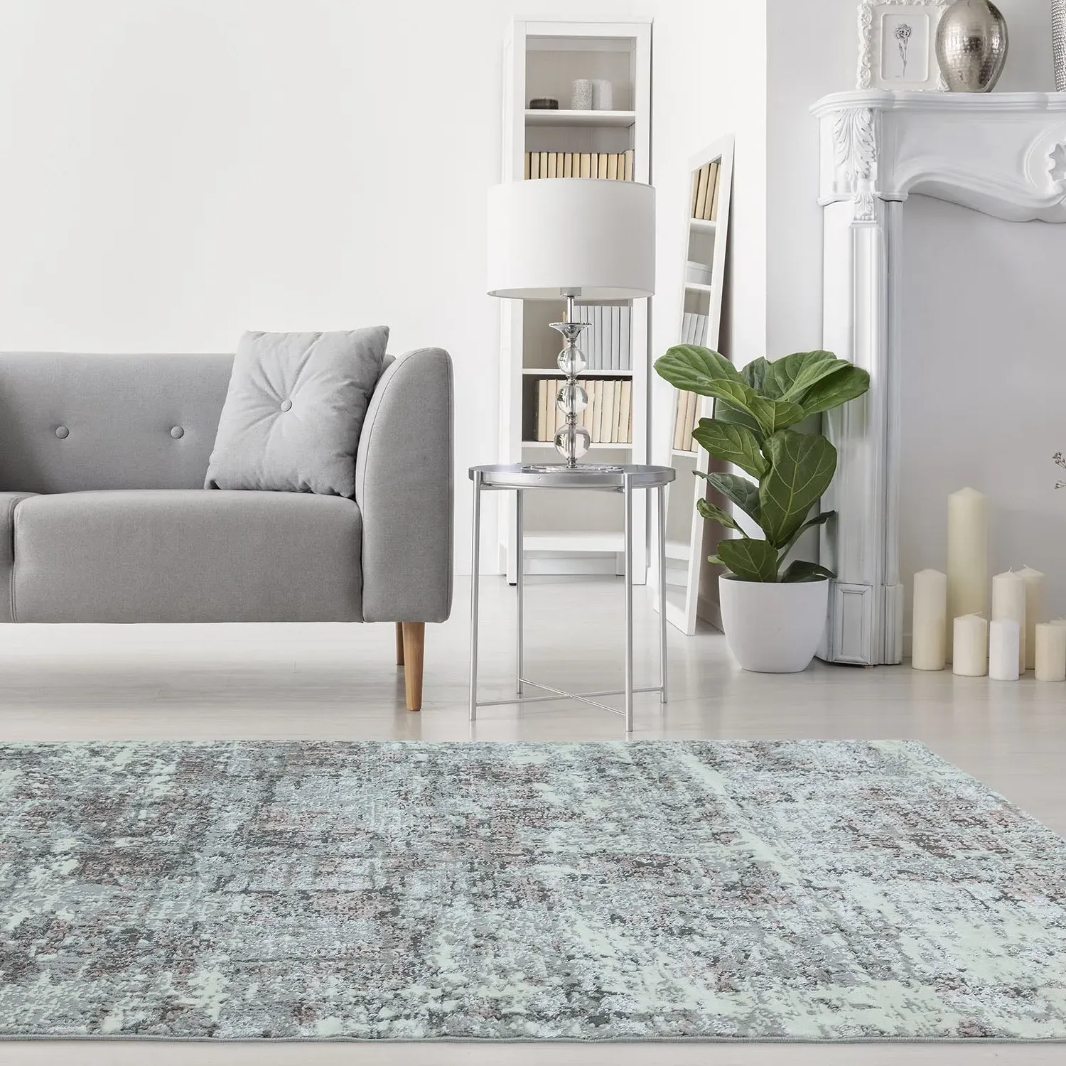 Abstract Rug with Geometric Design - Pink image