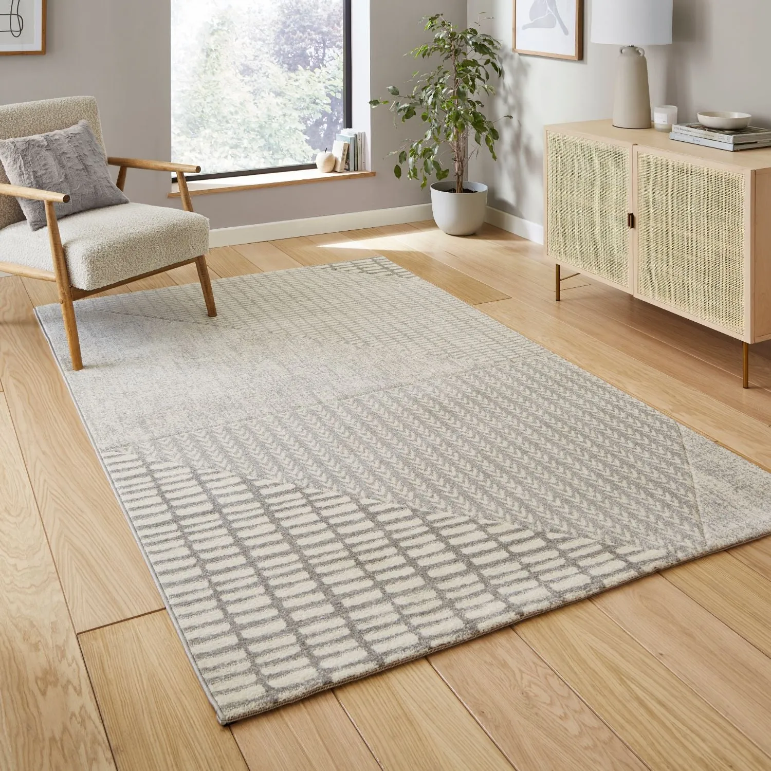 Abstract Rug with Hand-Carved Detail - Grey