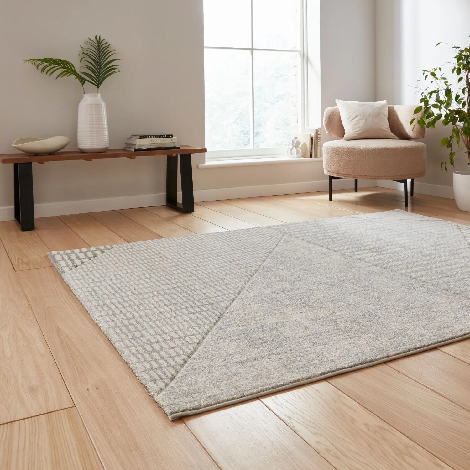 Abstract Rug with Hand-Carved Detail - Grey