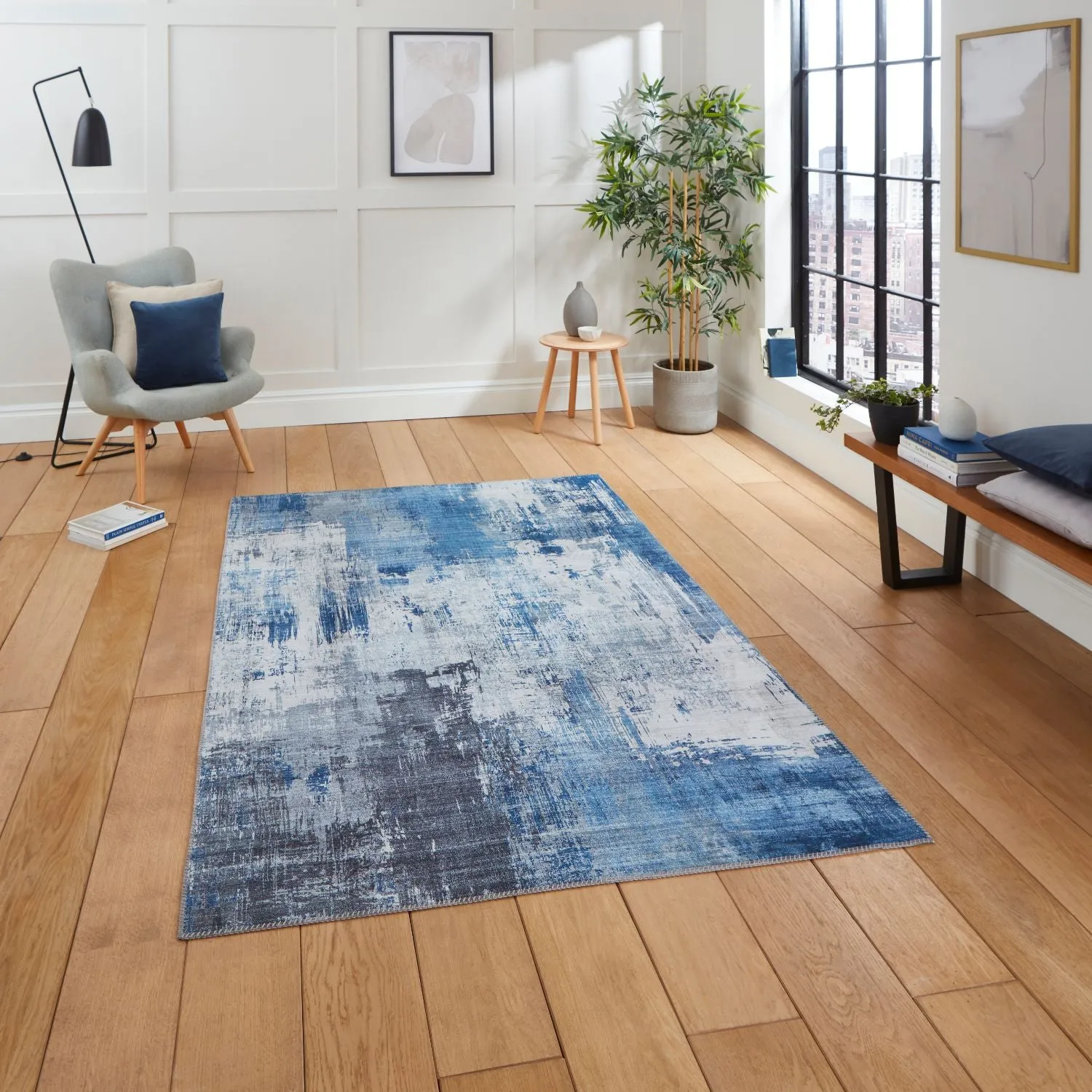 Abstract Rug with Printed Design - Grey, Polyester