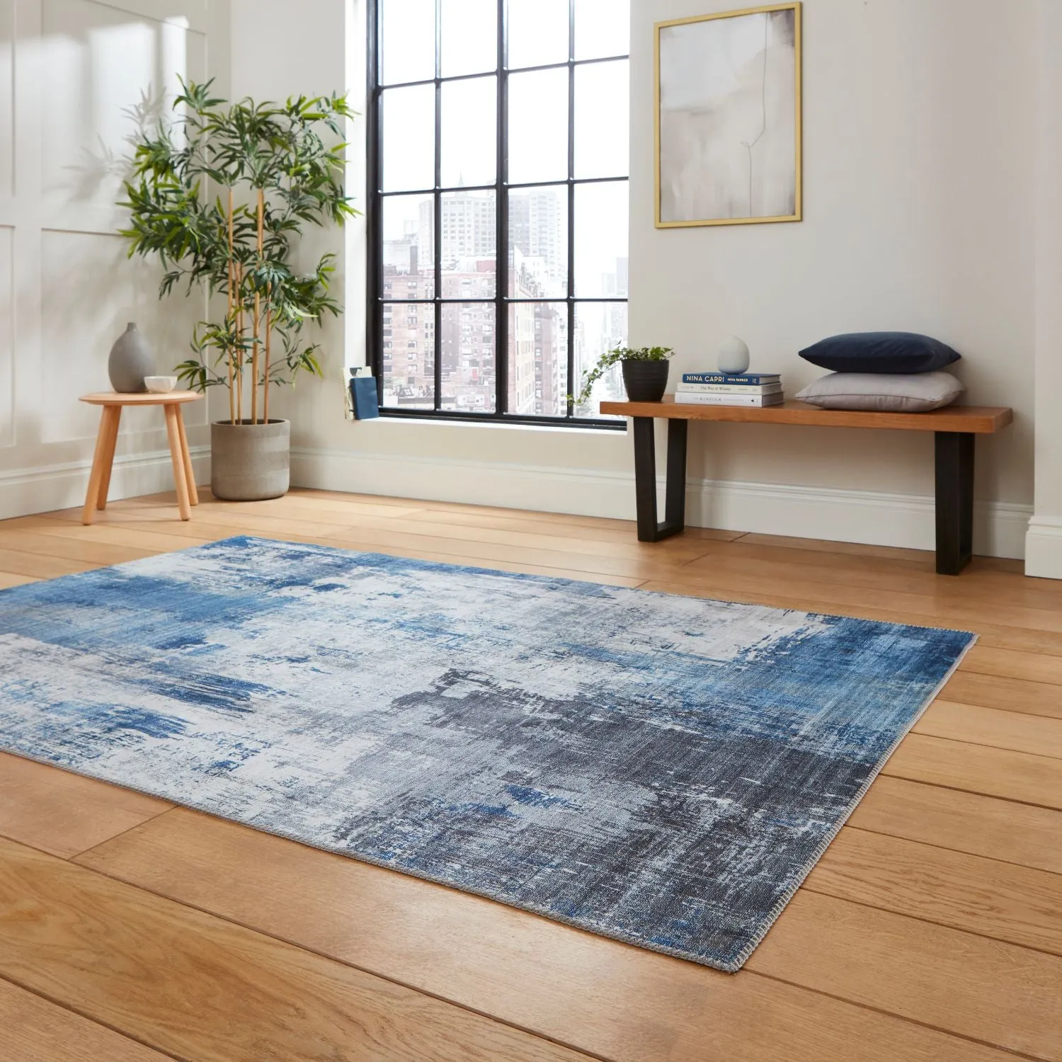 Abstract Rug with Printed Design - Grey, Polyester