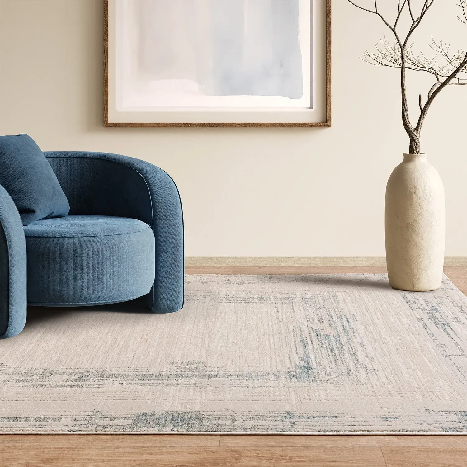 Abstract Rug with Raised Pile - Blue image
