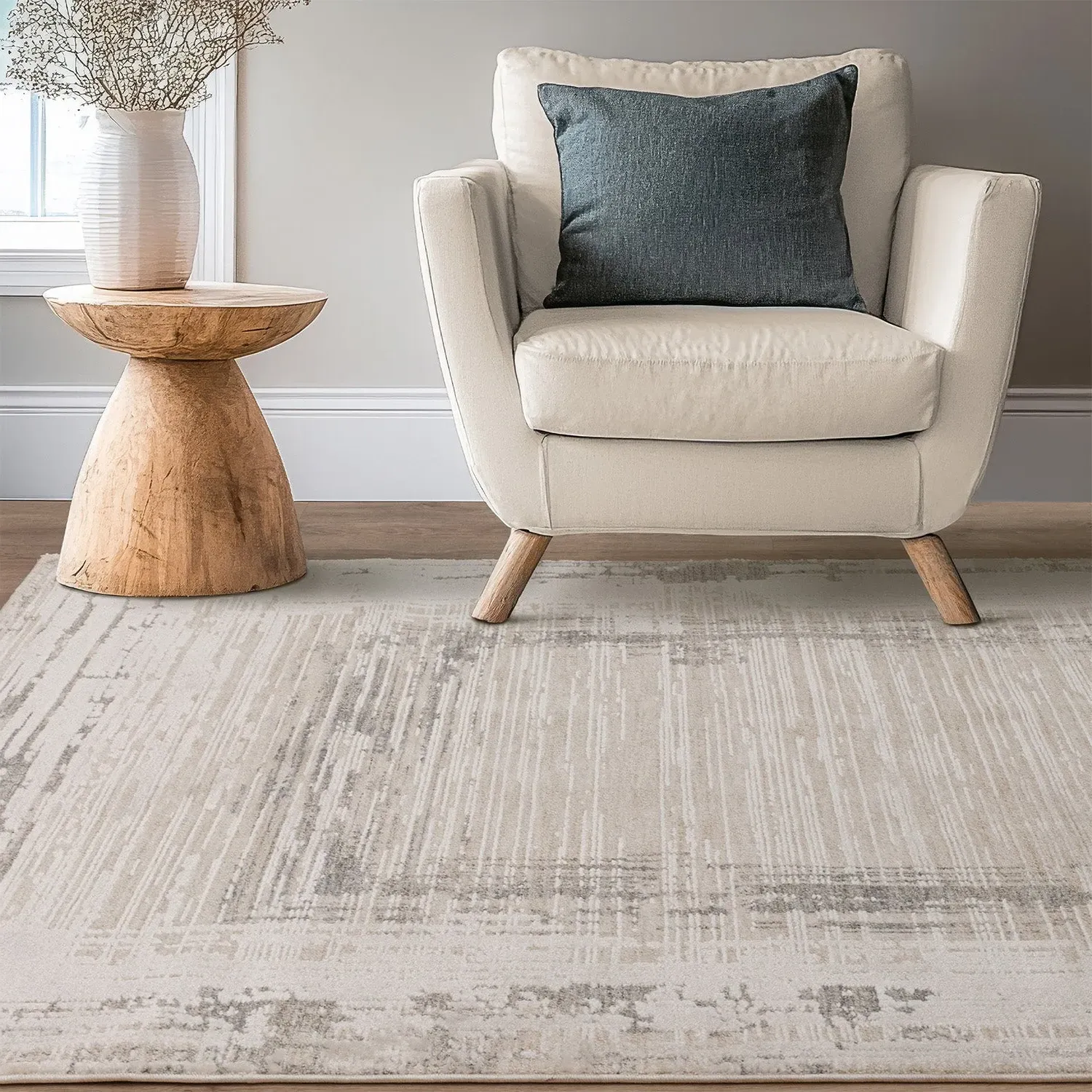 Abstract Rug with Raised Pile - Grey image