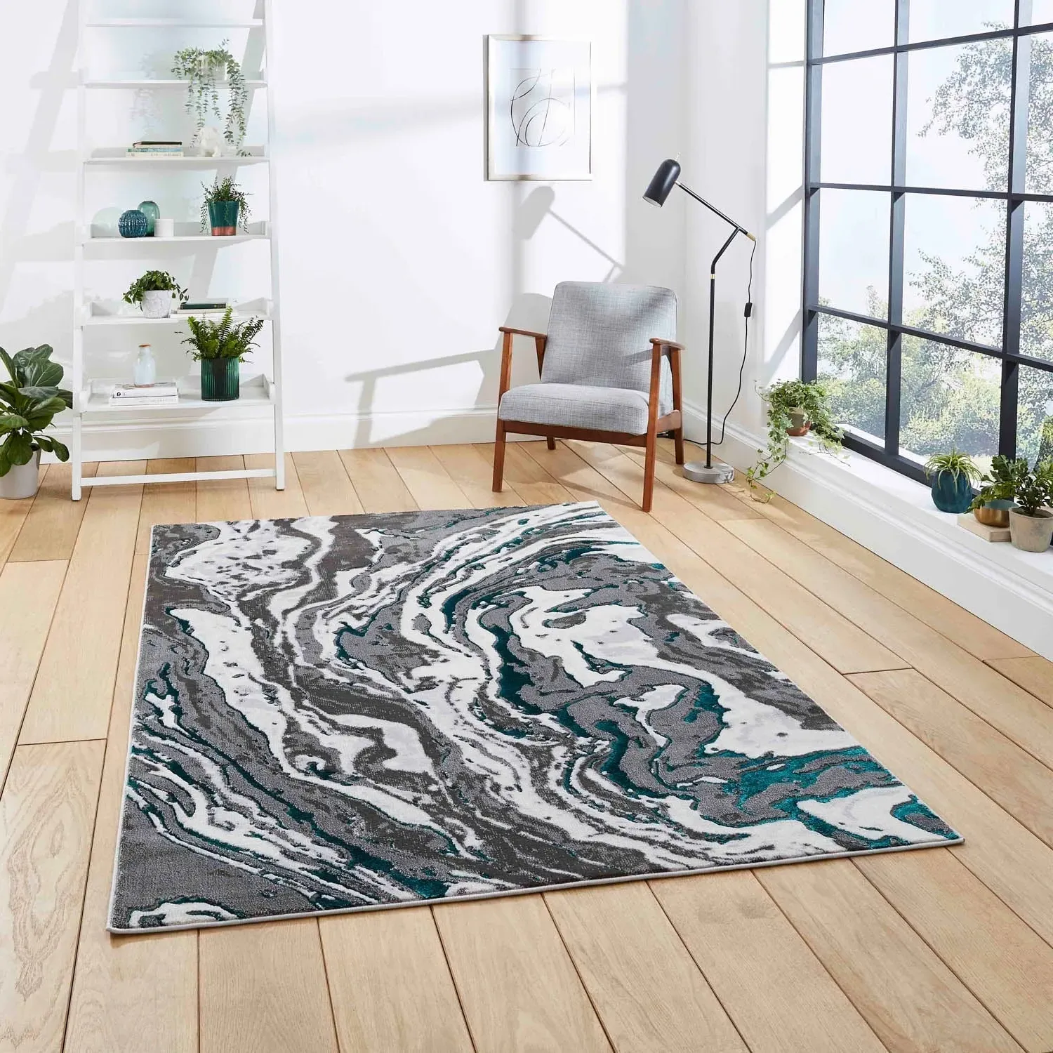 Abstract Rug with Soft Pile - Grey, Polypropylene