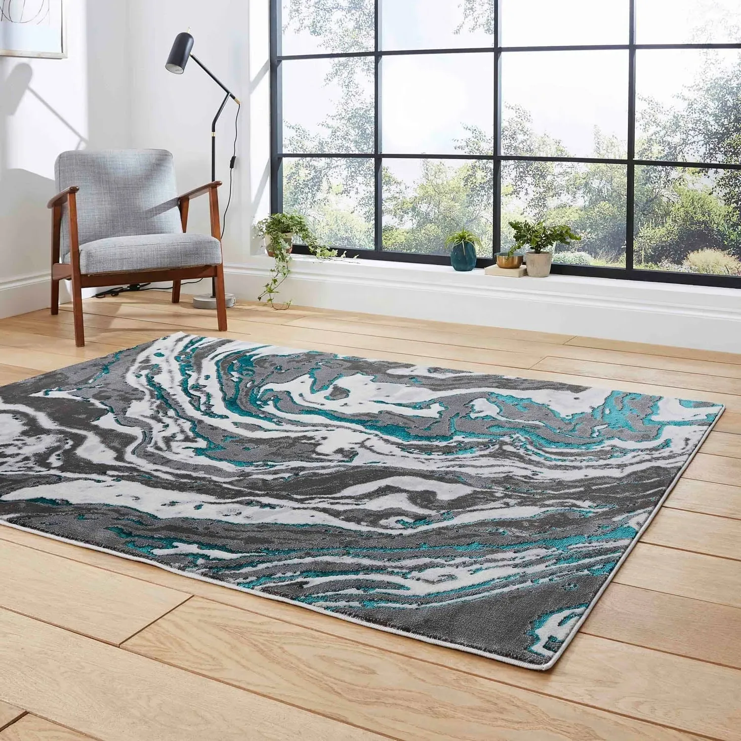 Abstract Rug with Soft Pile - Grey, Polypropylene
