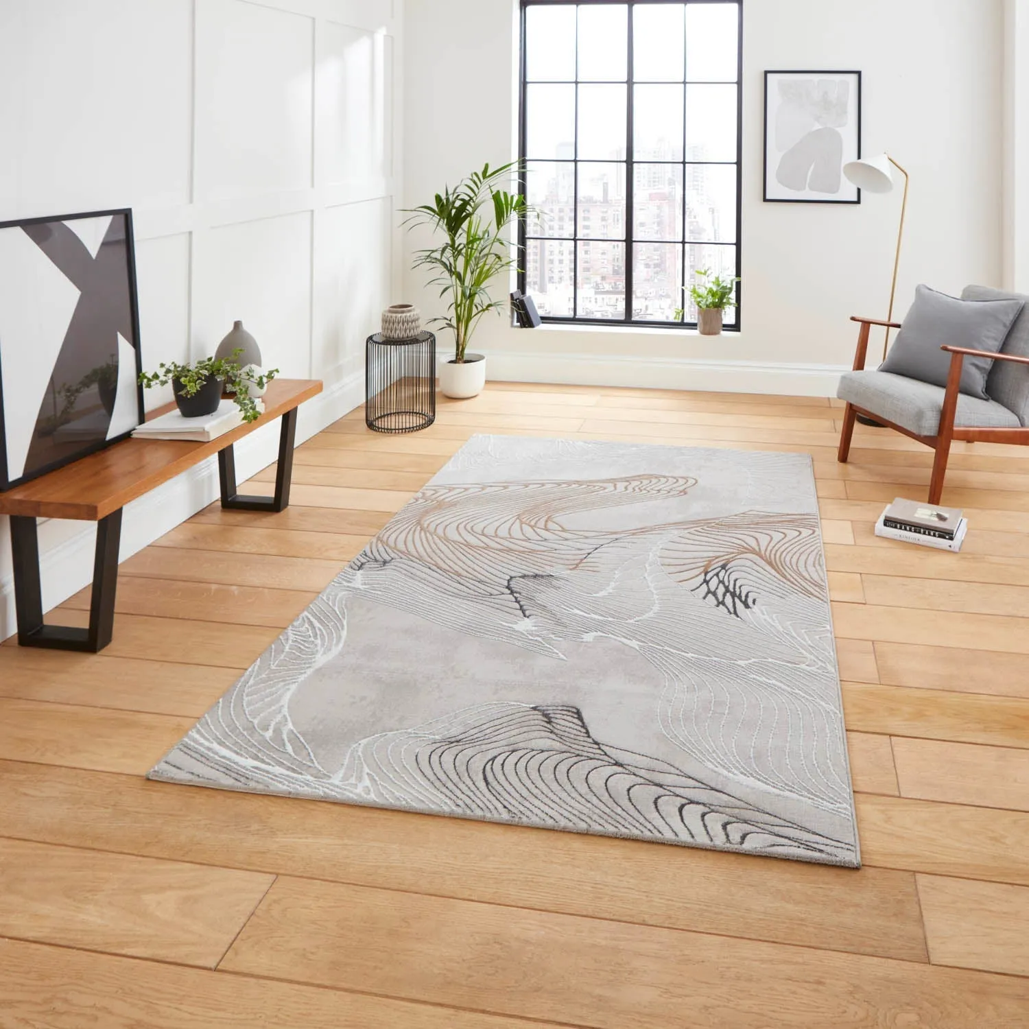 Abstract Swirl Rug - Grey, Polypropylene
