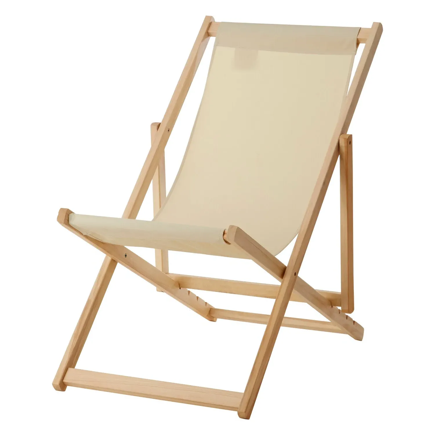 Adjustable Deck Chair - Cream, Hardwood