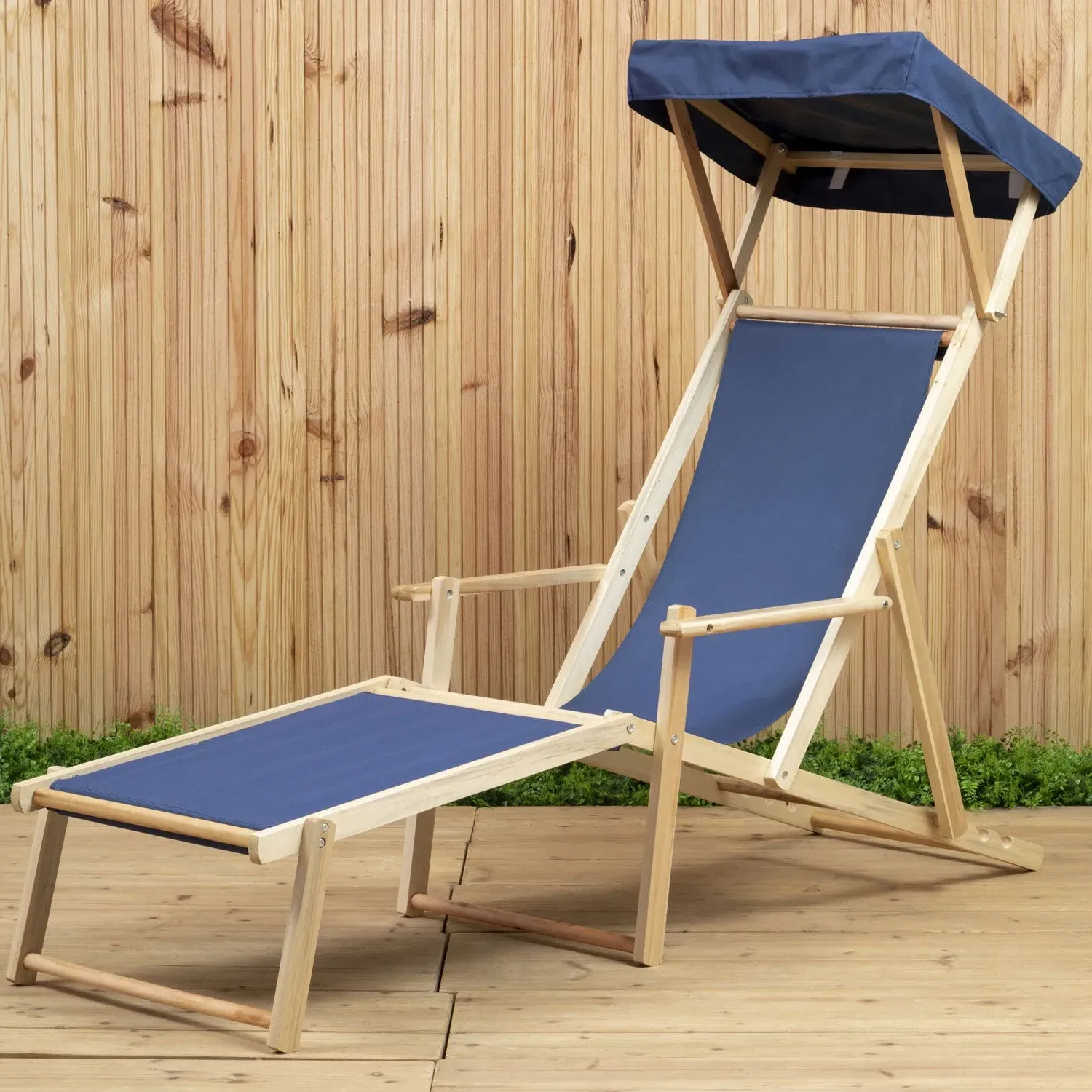 Adjustable Lounger with Backrest - Blue, Fabric