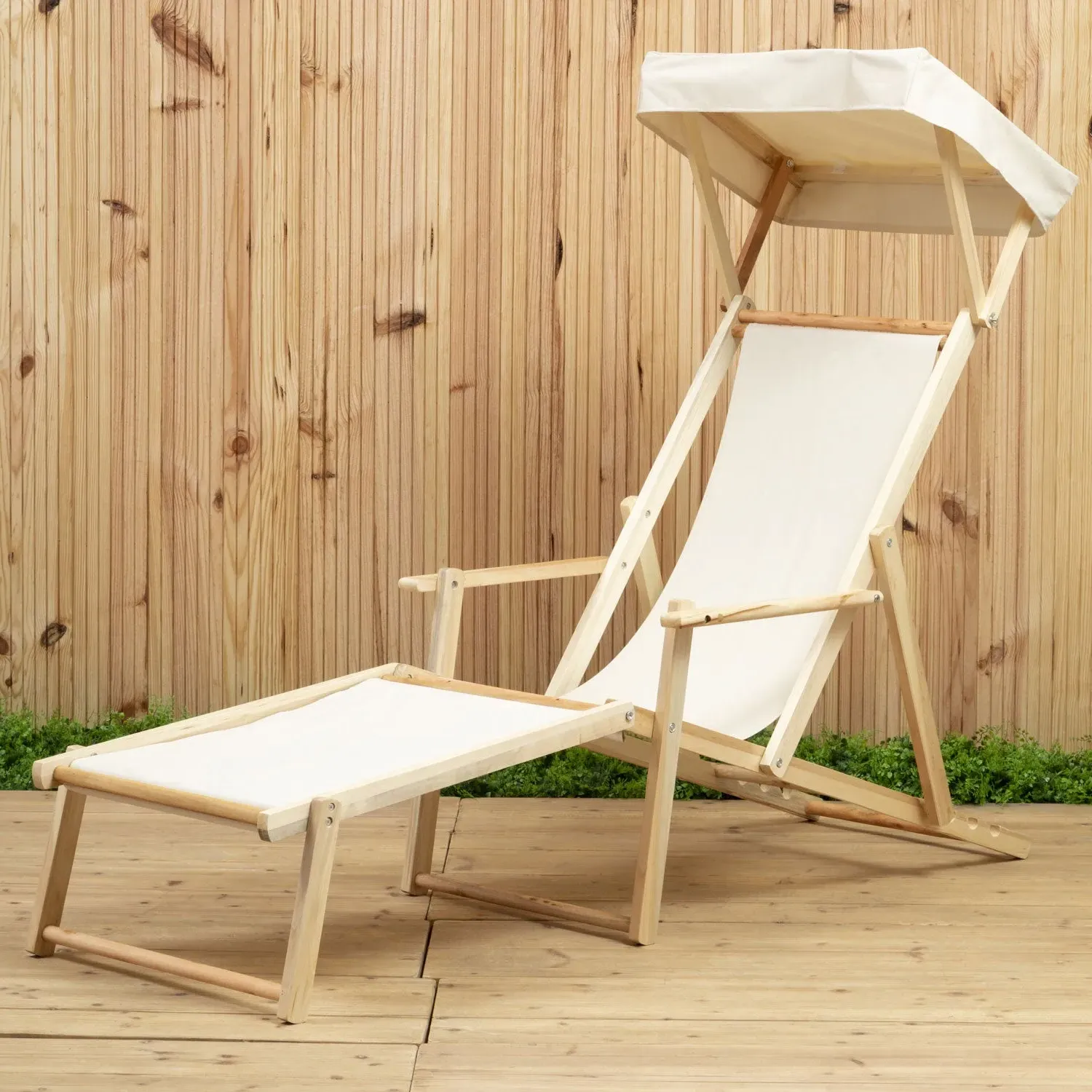 Adjustable Lounger with Backrest - Cream, Fabric