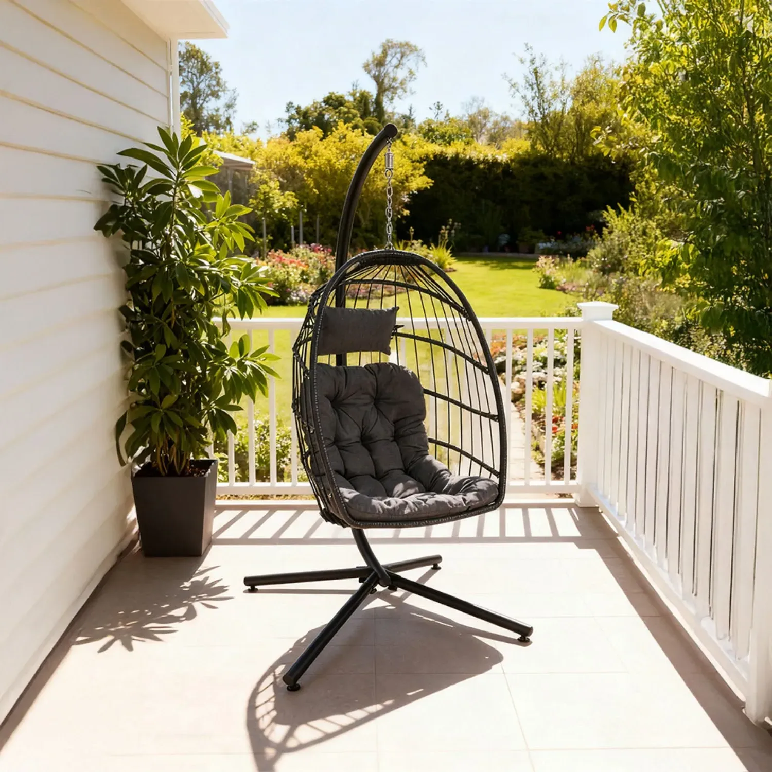 Adjustable Swing Hanging Egg Chair with Cushion - Black product