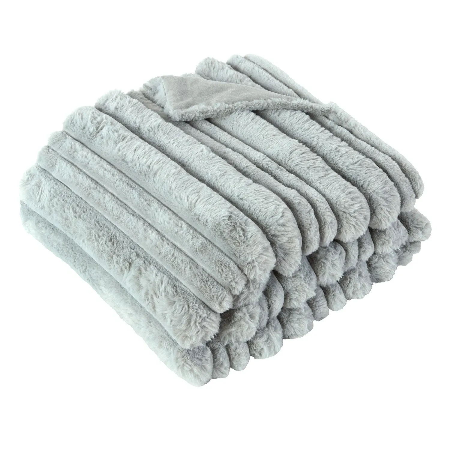 Alaska Faux Fur Ribbed Throw - Grey by Julian Charles, alternate view