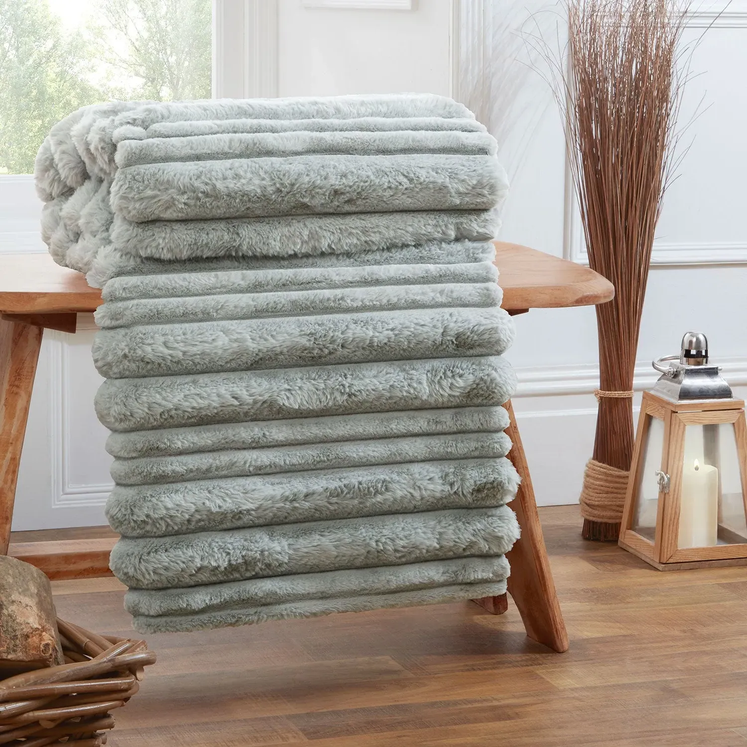 Alaska Faux Fur Ribbed Throw - Grey by Julian Charles