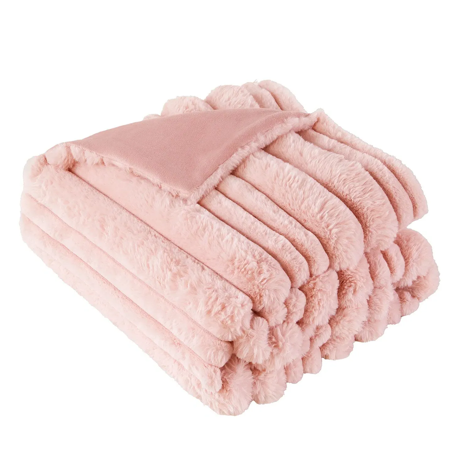 Alaska Faux Fur Ribbed Throw - Pink by Julian Charles, alternate view