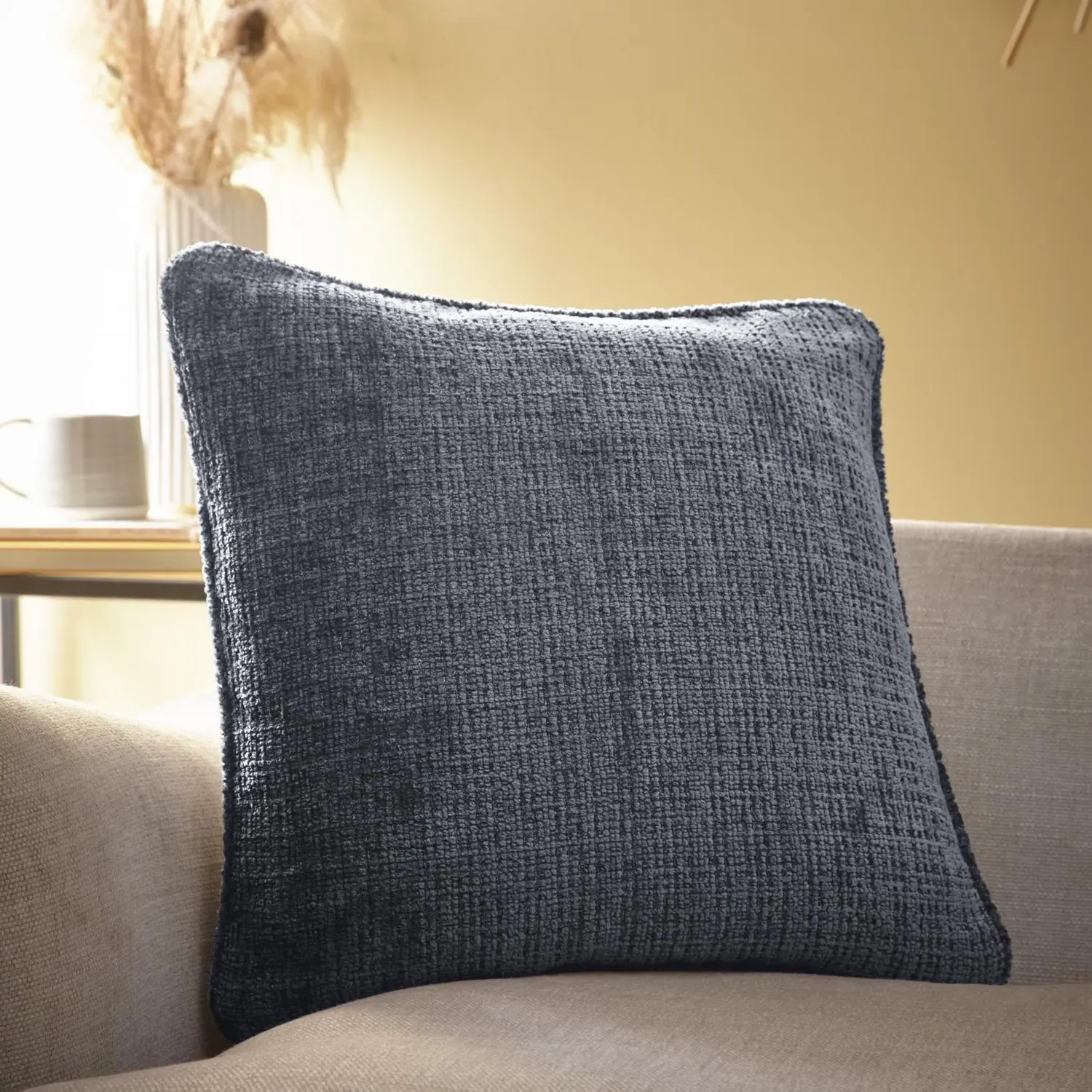 Alba Cushion with Self-Piped Edge - Charcoal, Chenille product
