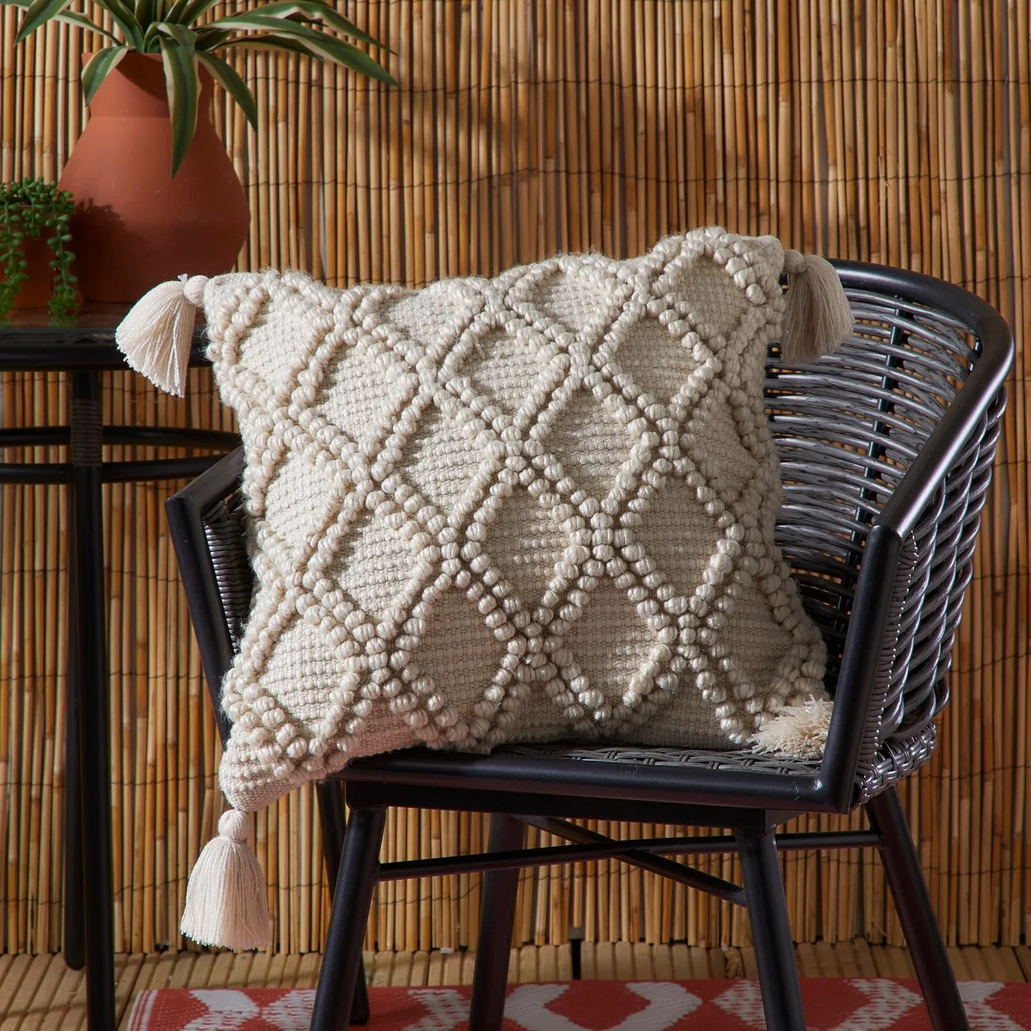 Alda Square Outdoor Cushion with Tassel Detail - Natural product