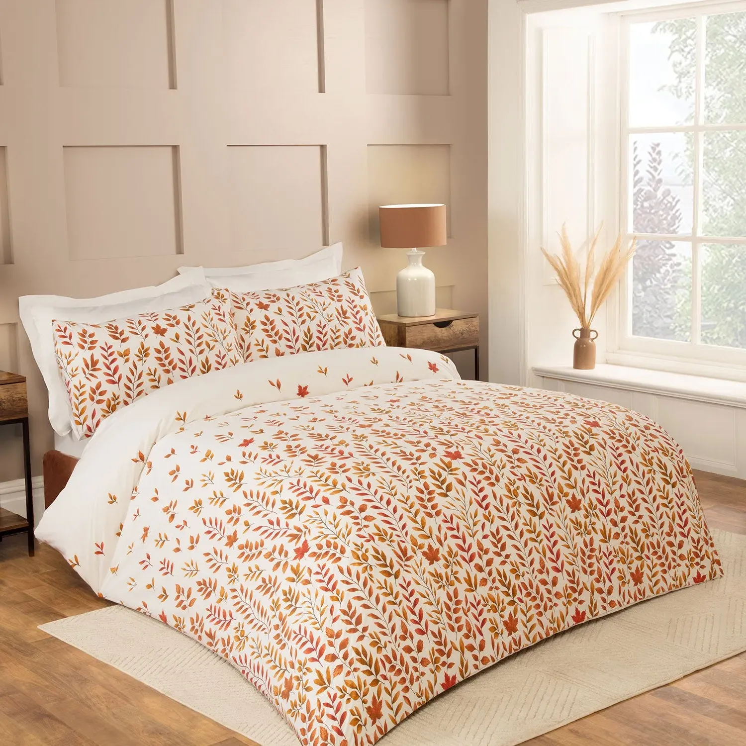 Amber Autumn Leaf Single Duvet Set - Natural, Cotton by Julian Charles, alternate view