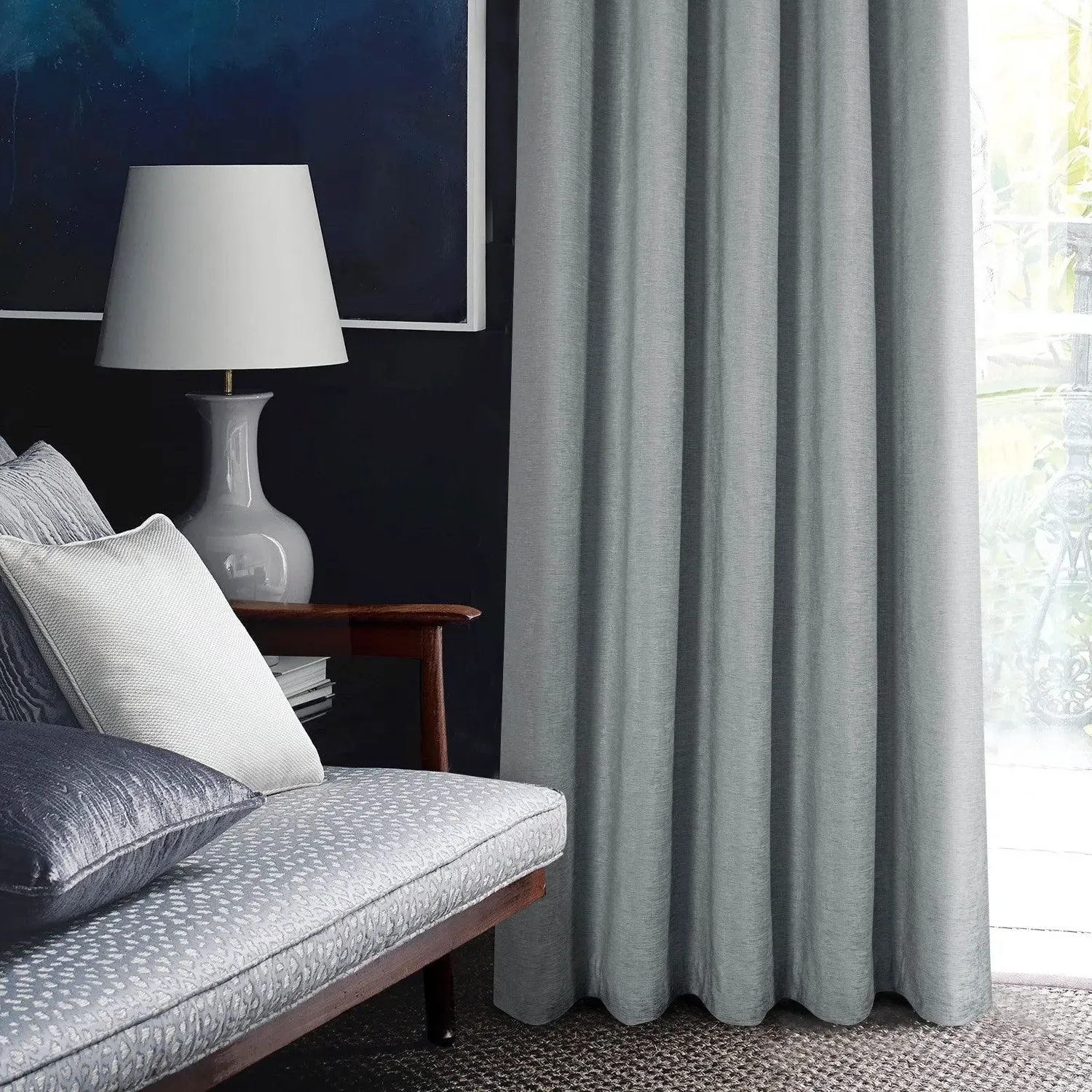 Amberley Thermal Eyelet Curtains W168 x L229cm - Grey, Chenille alternate view