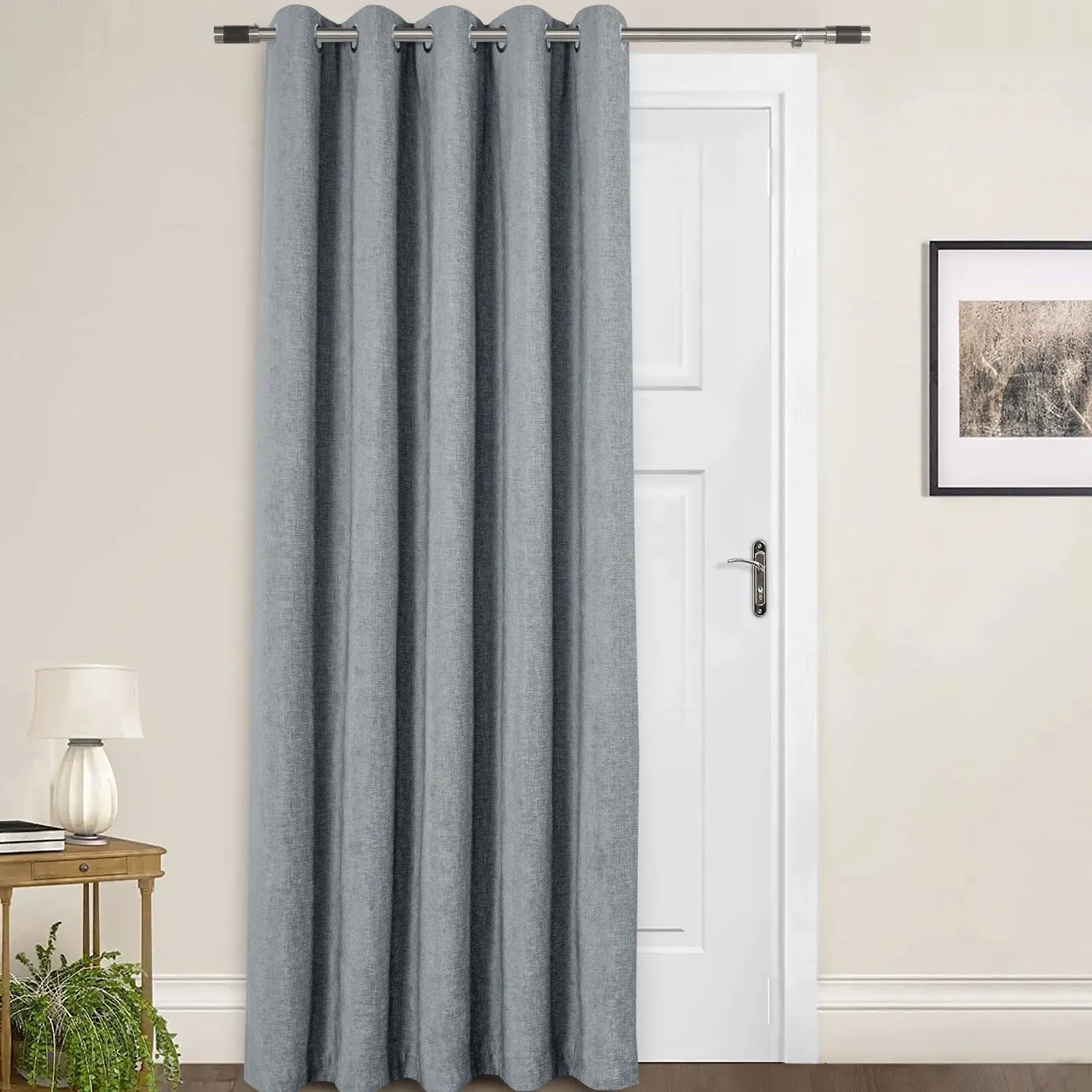 Amberley Thermal Eyelet Door Curtain W168 x L213cm - Grey, Chenille by Julian Charles