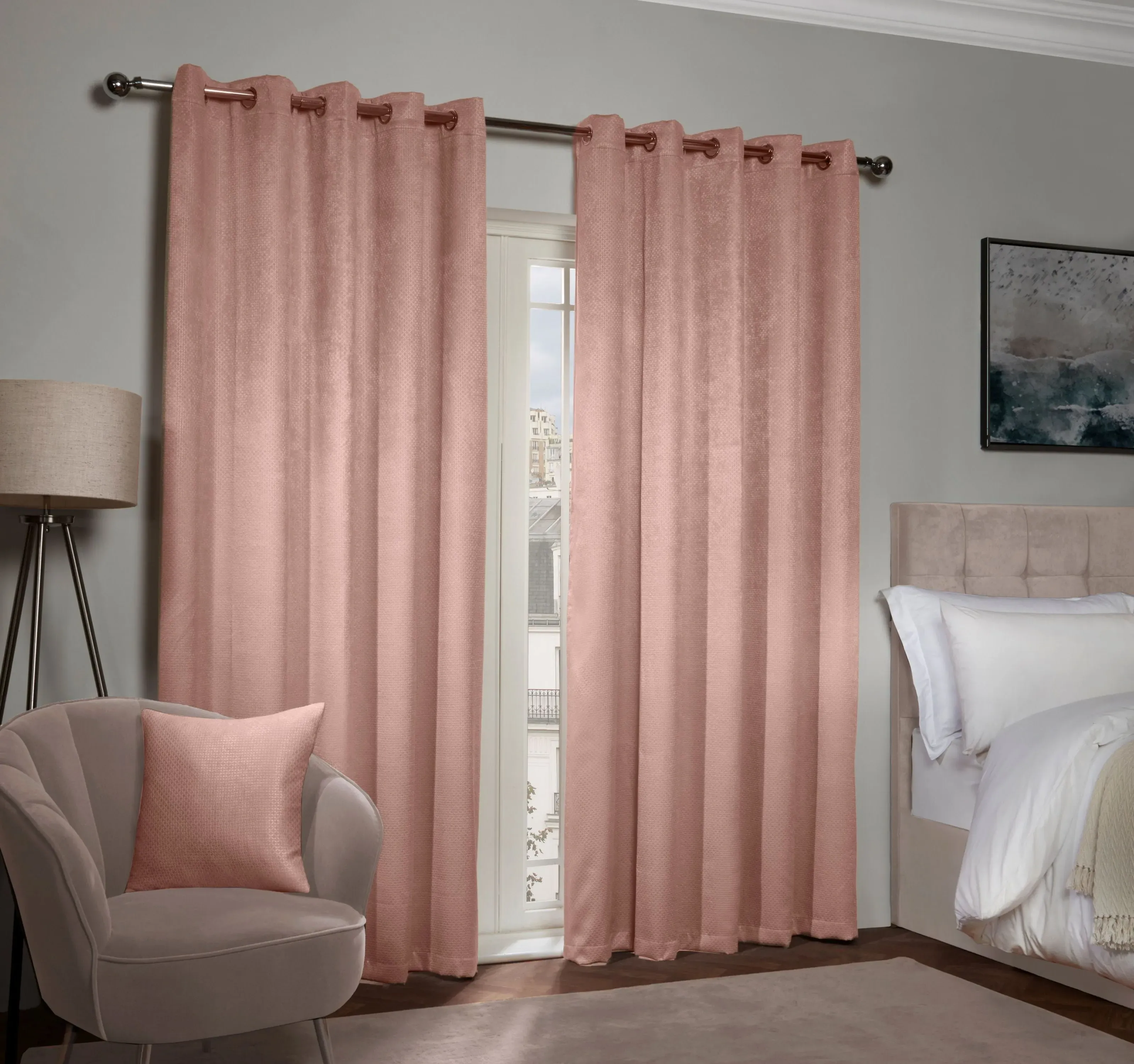 Ambiance Thermal Eyelet Curtains - Blush Pink, Polyester alternate view