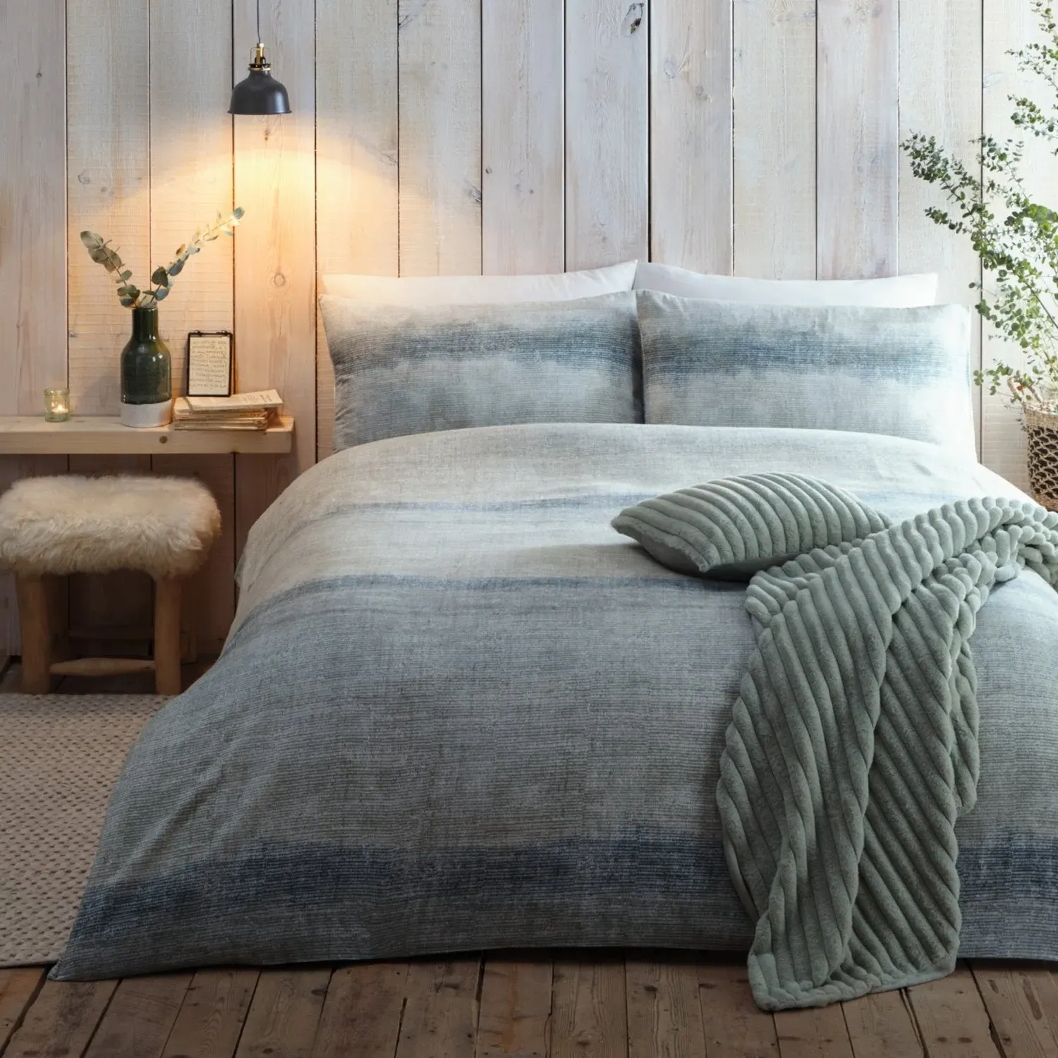 Single Duvet Set with Stripes - Green, Cotton product