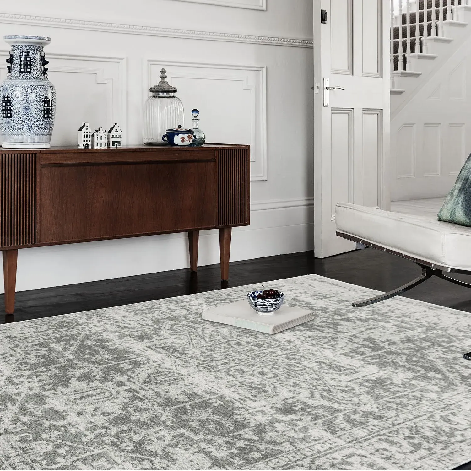 Antique Area Rug with Persian Design - Grey