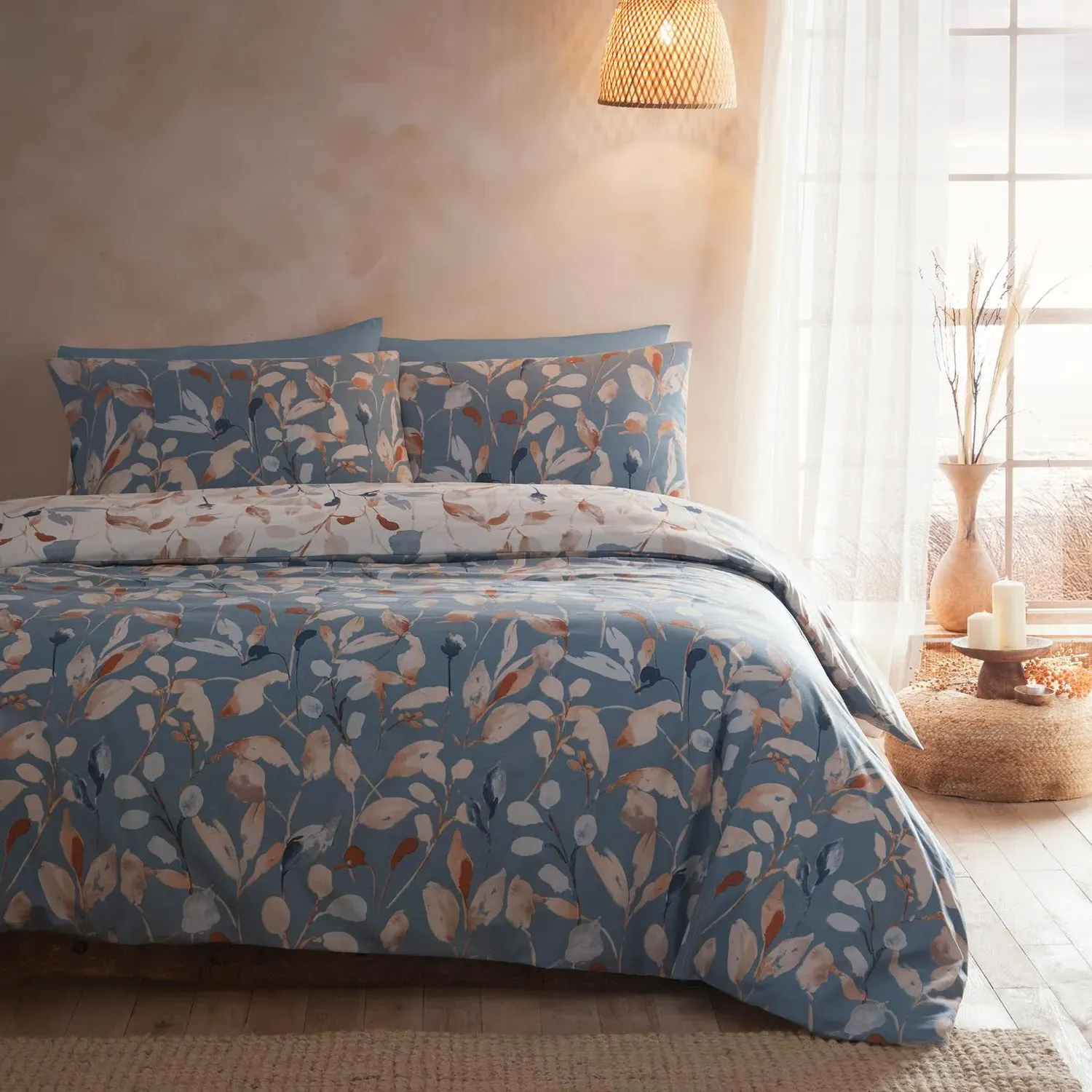 Anya Blue Leaf Single Duvet Set - Blue alternate view