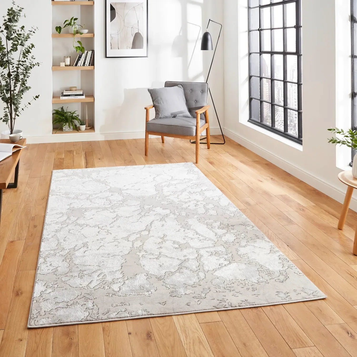 Abstract Rug with Dense Pile - Grey, Synthetic by Julian Charles
