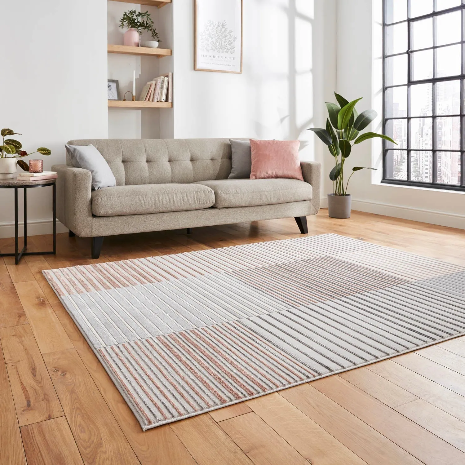 Stripe Rug with Abstract Pattern - Grey, Synthetic by Julian Charles, image 2