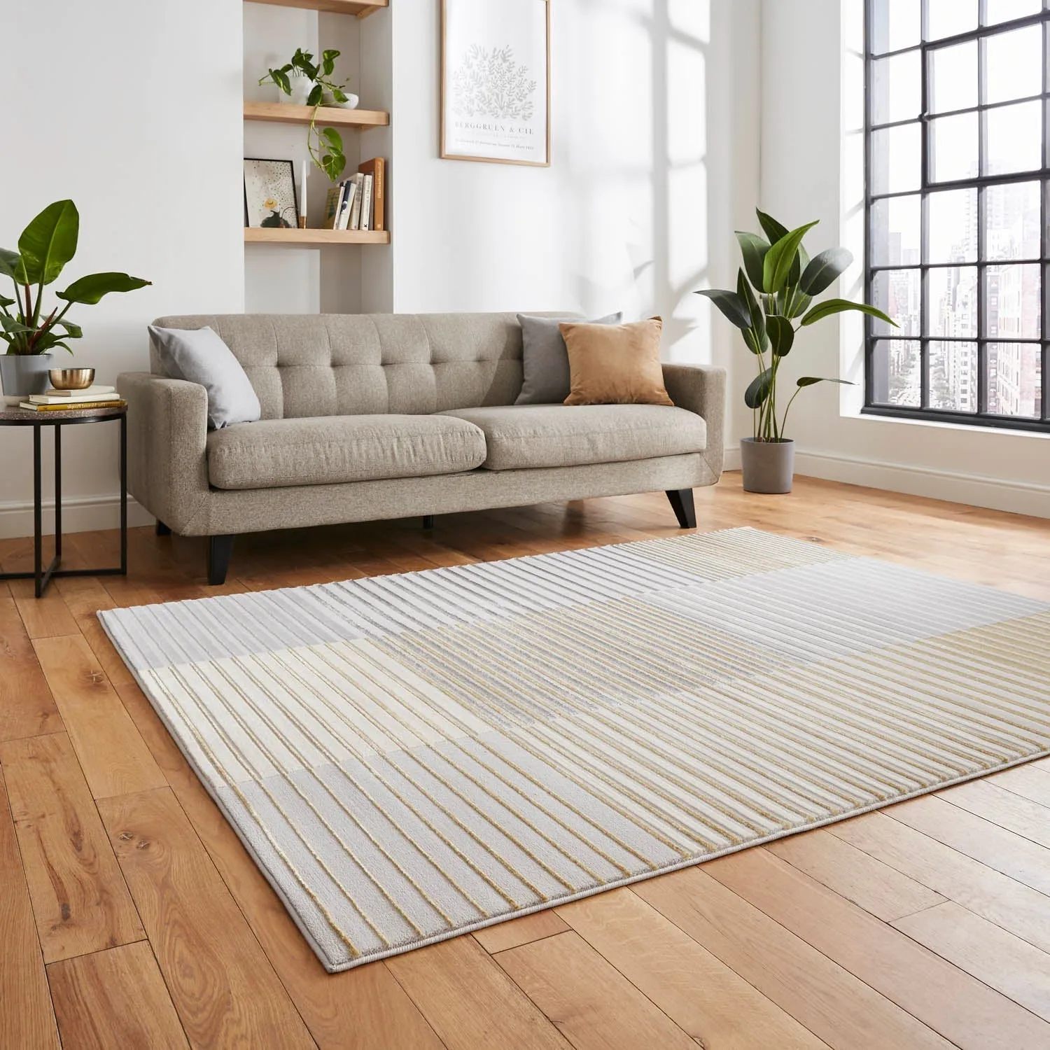 Apollo 2681 Stripe Rug - Grey/Gold, Polypropylene alternate view