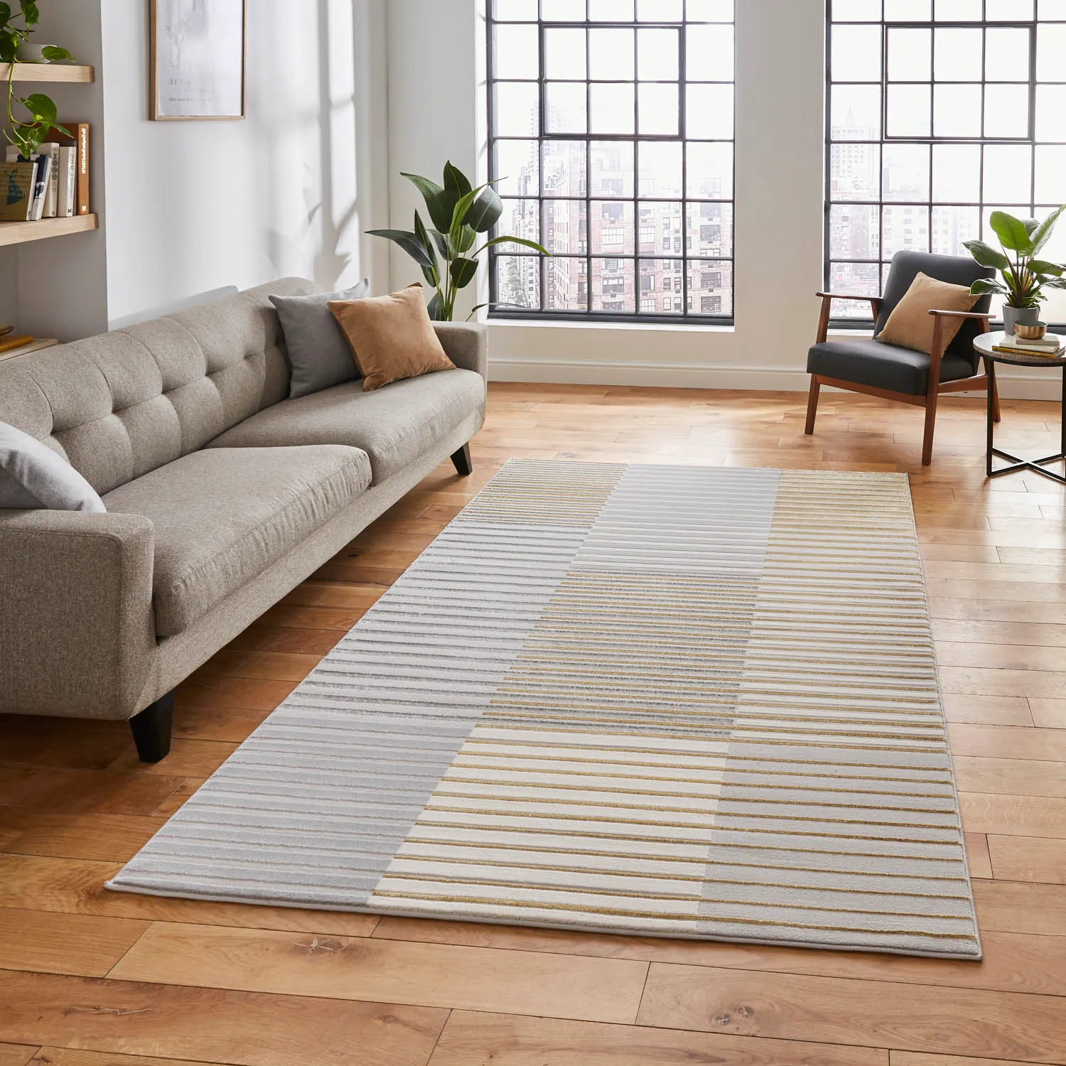 Apollo 2681 Stripe Rug - Grey/Gold, Polypropylene product