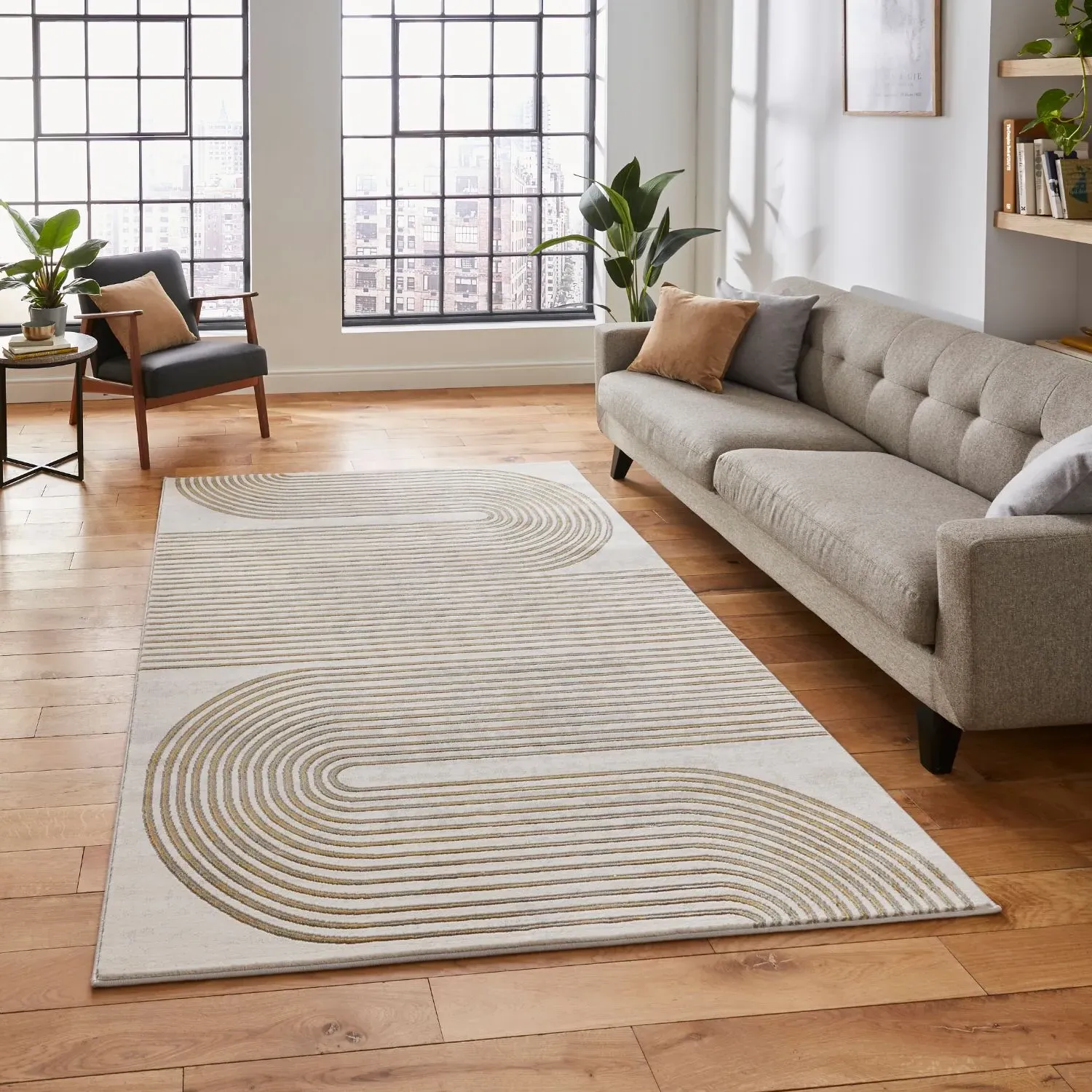 Apollo 2683 Linear Rug - Gold, Polypropylene & Polyester by Julian Charles