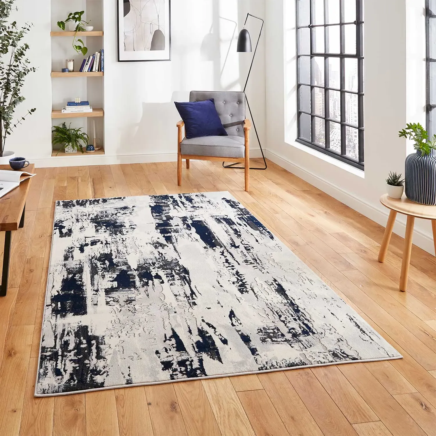 Abstract Pattern Rug - Grey/Navy, Polypropylene product
