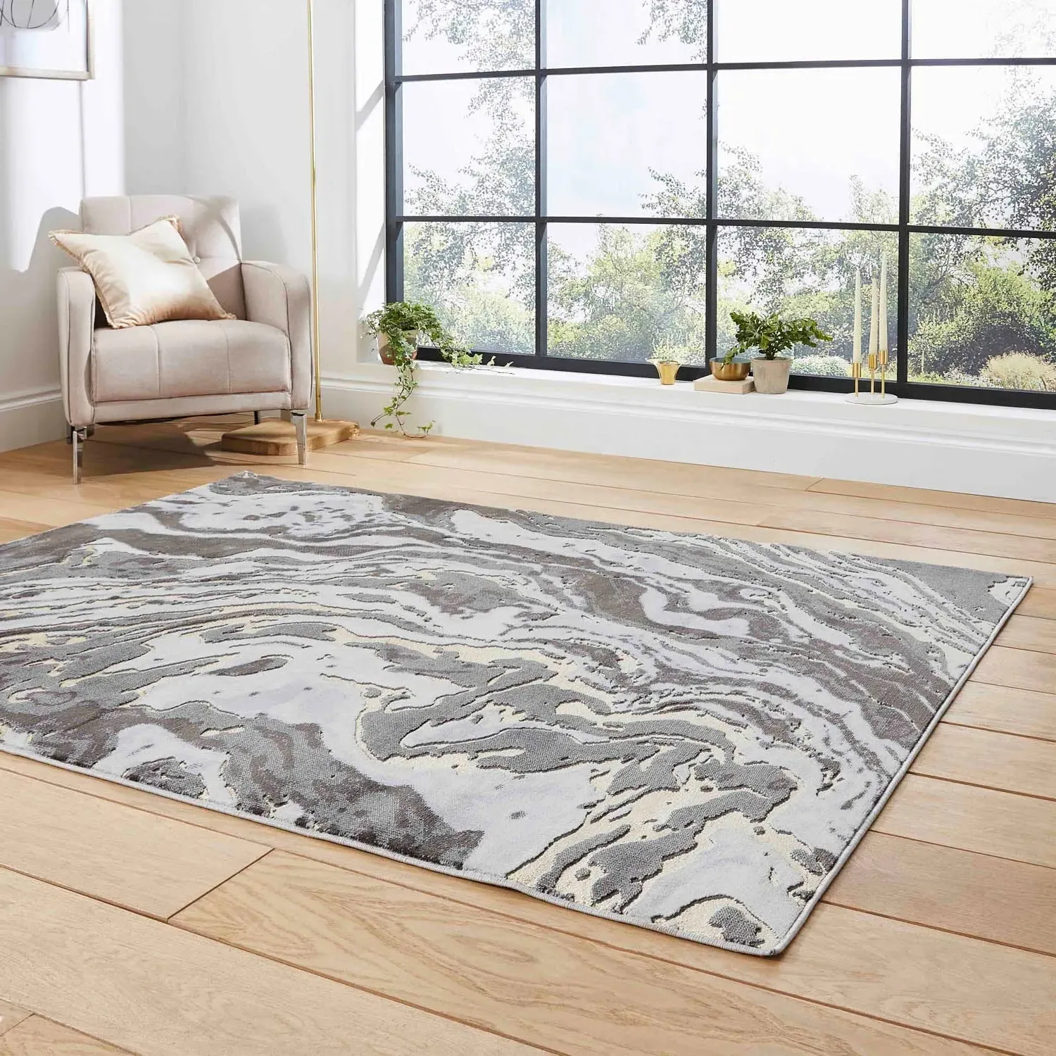 Abstract Rug with Contemporary Pattern - Grey alternate view