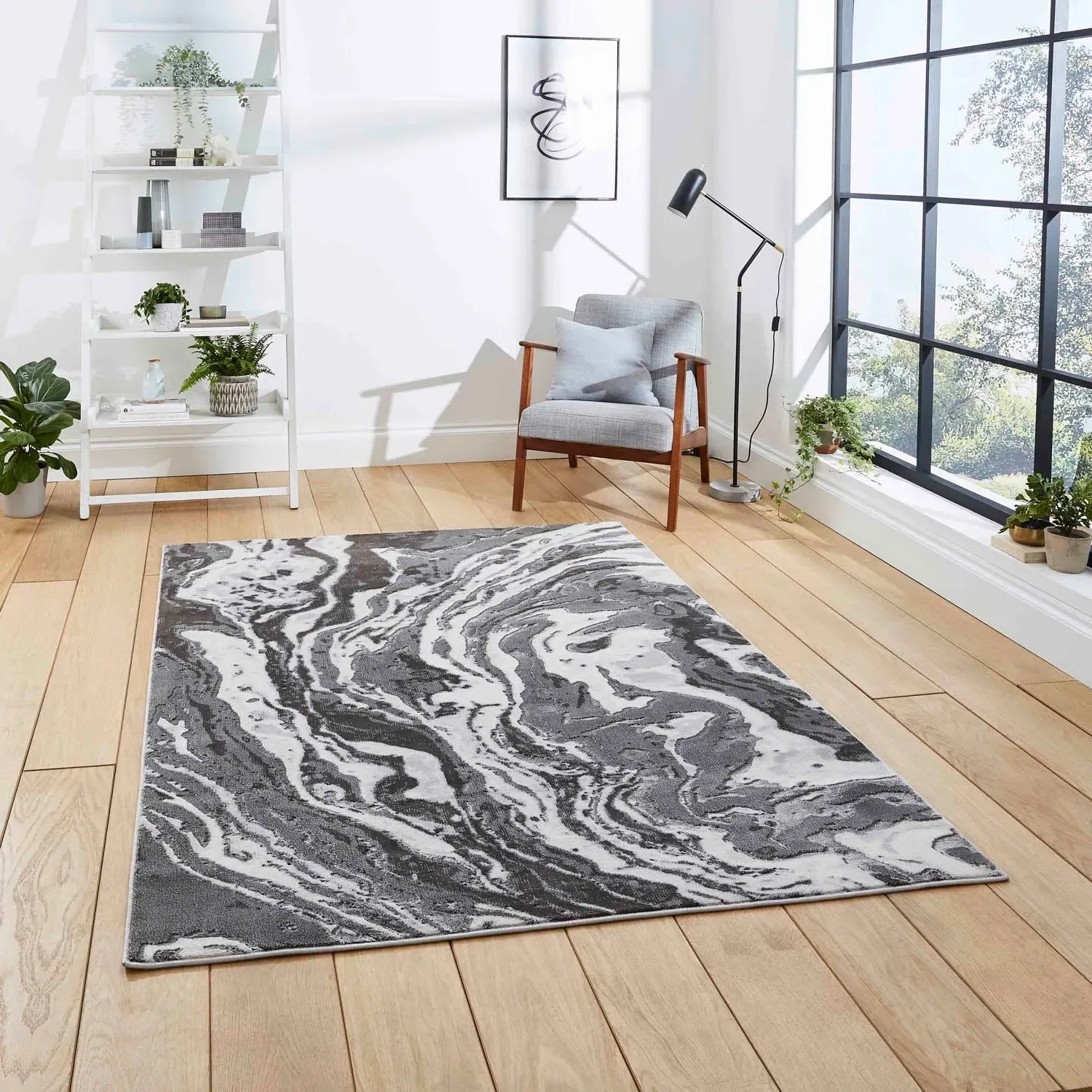 Abstract Rug with Dense Pile - Grey, Polypropylene product